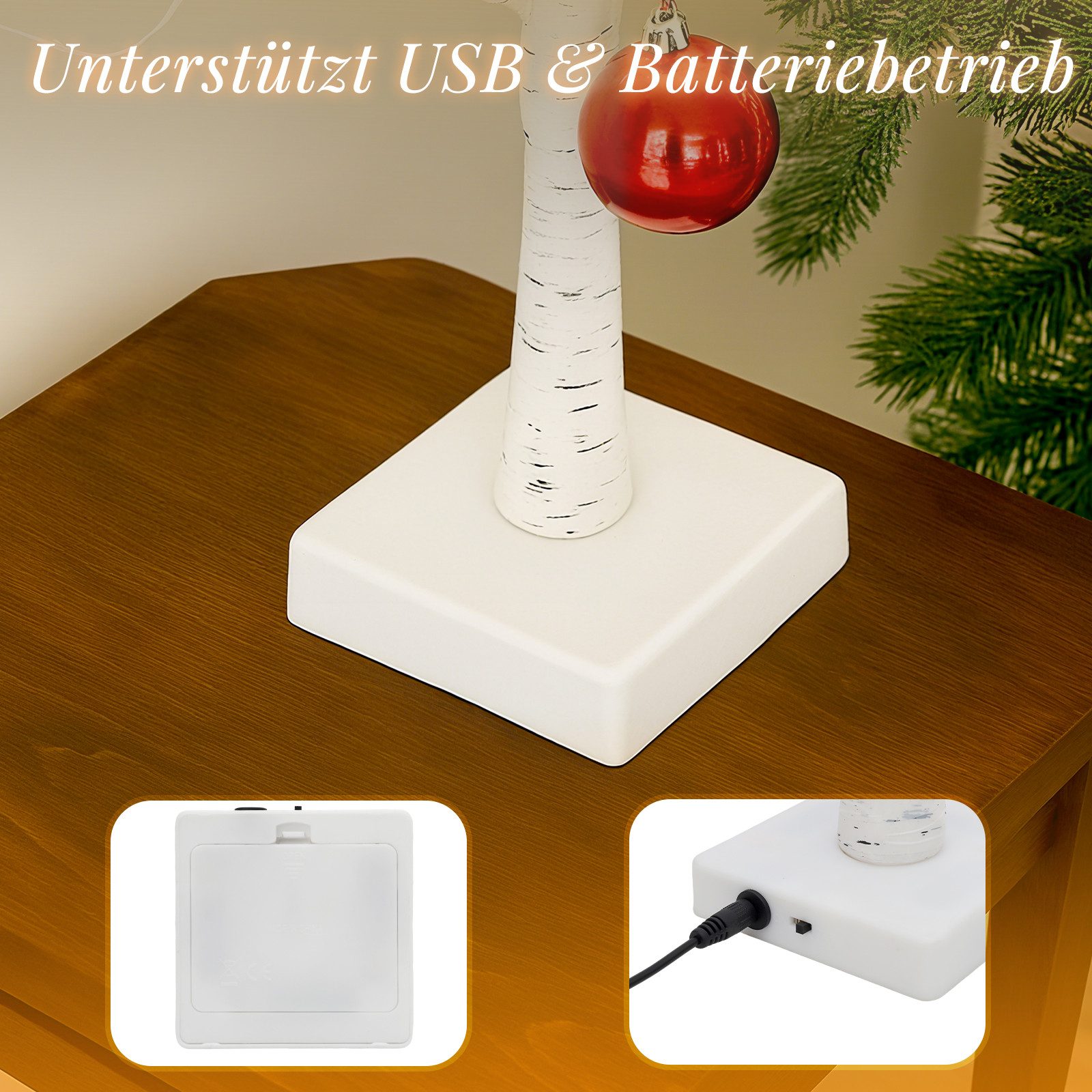Salcar LED-Lichterkette LED Baum Lichter Warmweiß Weihnachten LED Birkenbaum, 1PC 60cm LED Lichterbaum Innen mit 24 LEDs Licht – Bild 5 von 5