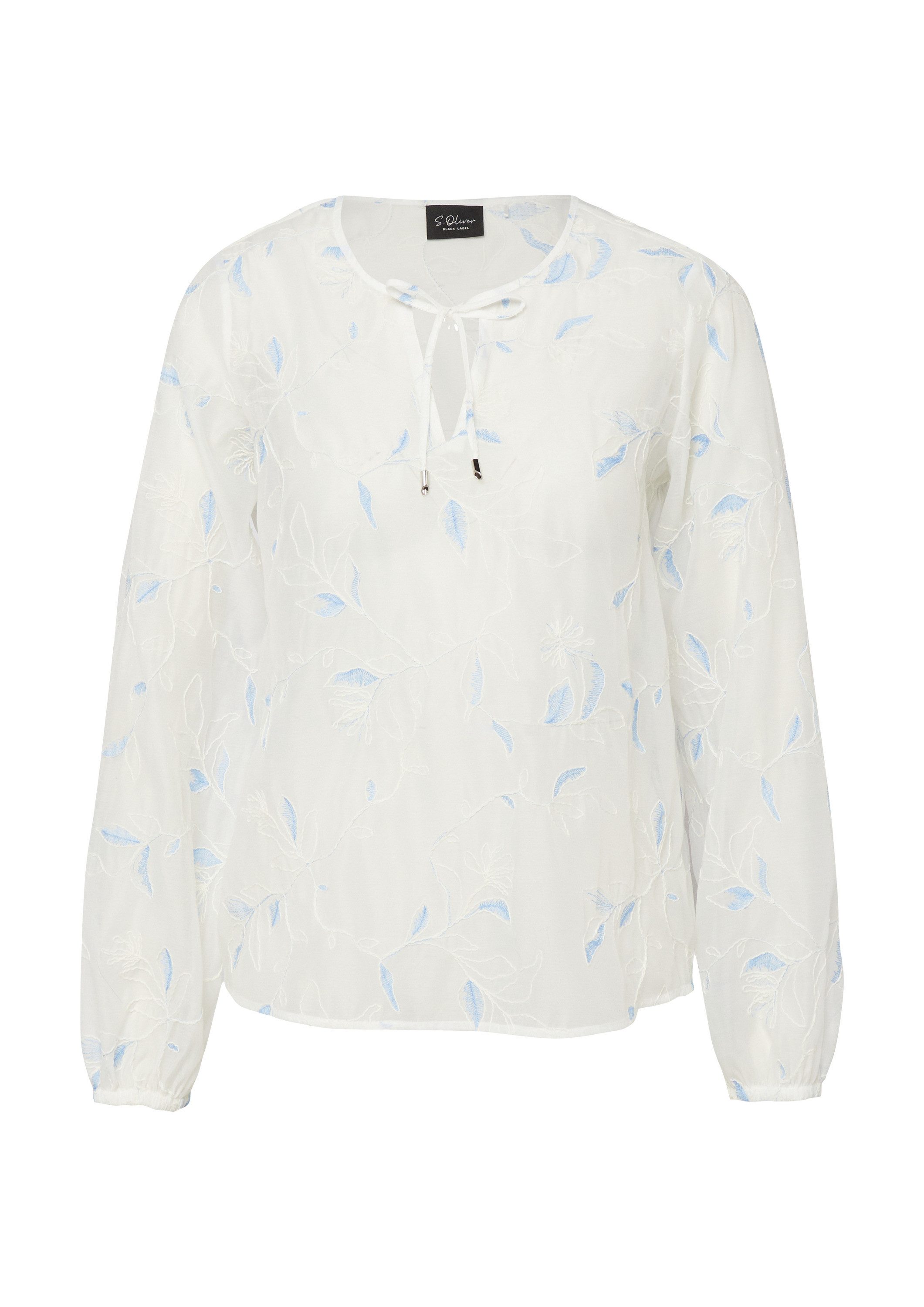 s.Oliver Langarmbluse Bluse Transparente Bluse mit Strickerei und Tunika-Ausschnitt