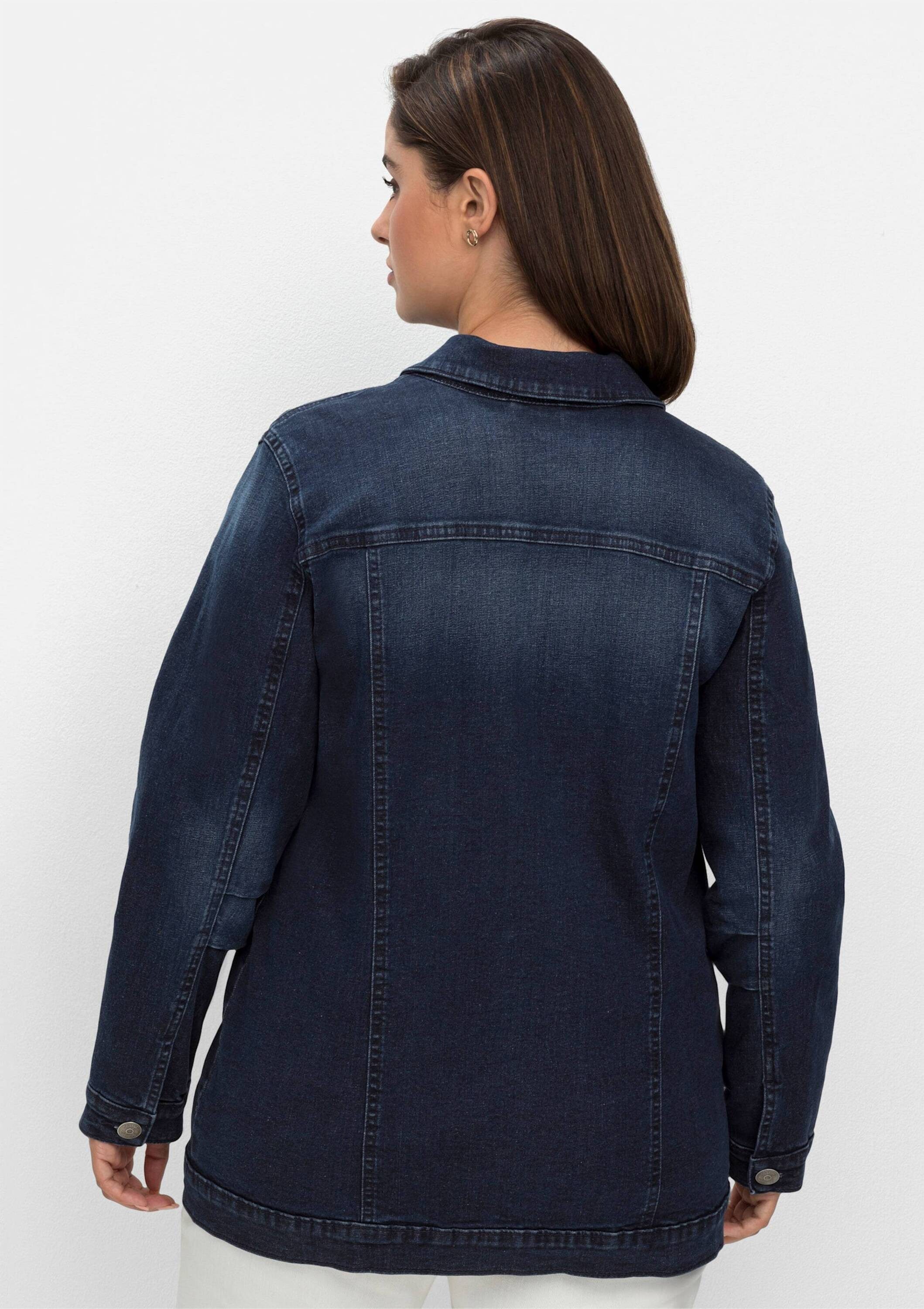 Sheego Allwetterjacke Jeansjacke Langarm in längerer, taillierter Form