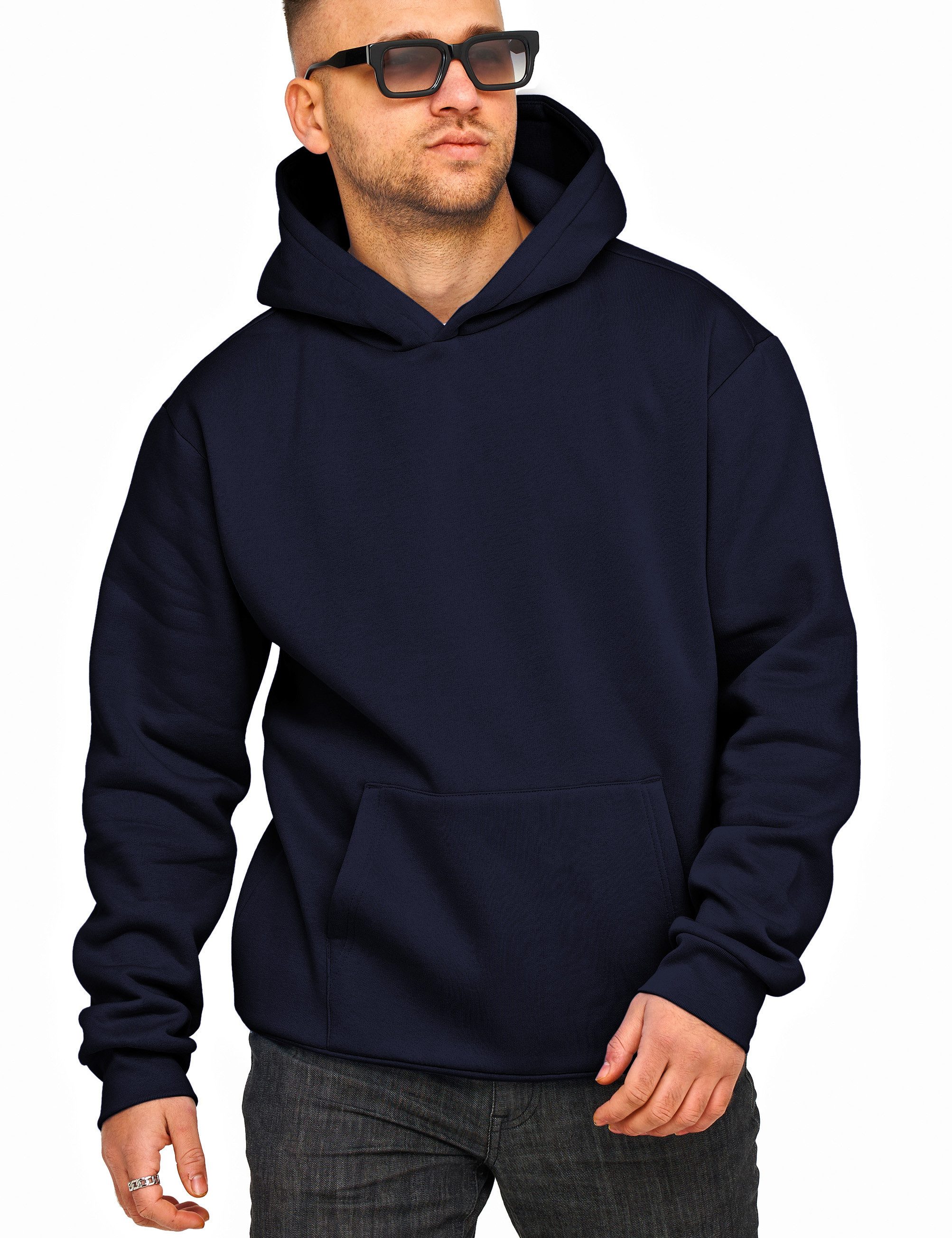 DAILY COTTON Hoodie im Oversize Schnitt Unifarben - Kapuzenpullover Loose-Fit Herren Basic Kapuzen-Sweatshirt Oversized Raglan Sweater – Bild 2 von 3