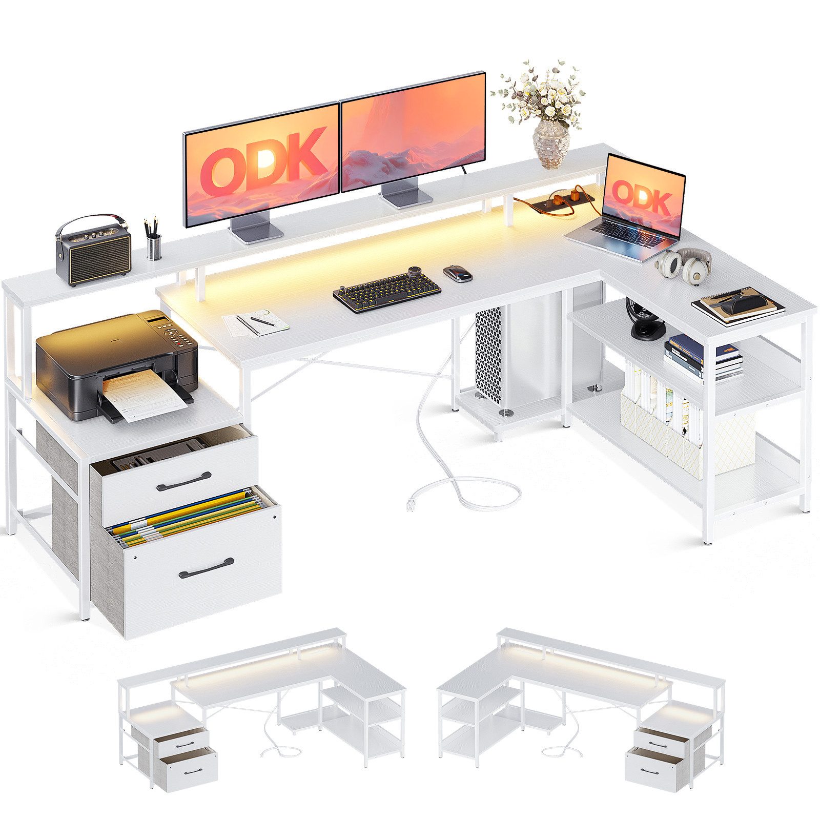 ODK Computertisch L Form Reversibel Eckschreibtisch Groß mit LED Steckdosen günstig online kaufen