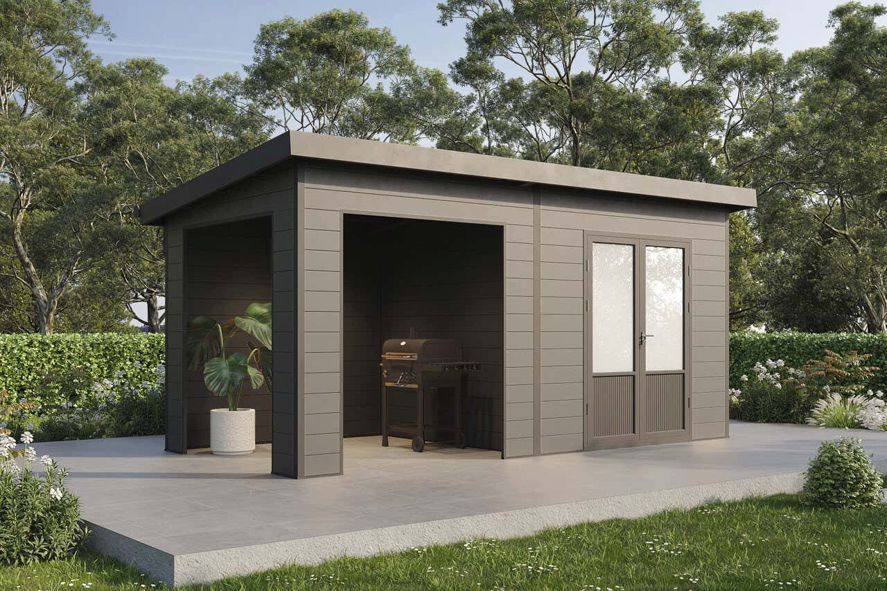 Finnhaus Wolff Gerätehaus Holz WPC Tona 5024 28 Anthrazit, BxT: 531x277 cm, in Naturbelassen mit 28mm Wandstärke