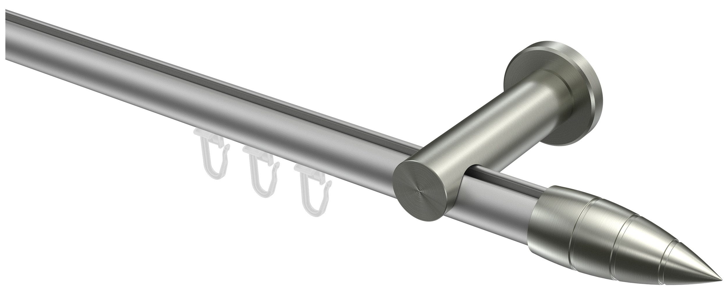 INTERDECO Gardinenstange Platon Samanto, Ø 20 mm, 1-läufig, Fixmaß, kürzbar, Wandmontage, Aluminium, Silbergrau / Edelstahl-Optik / Bicolor
