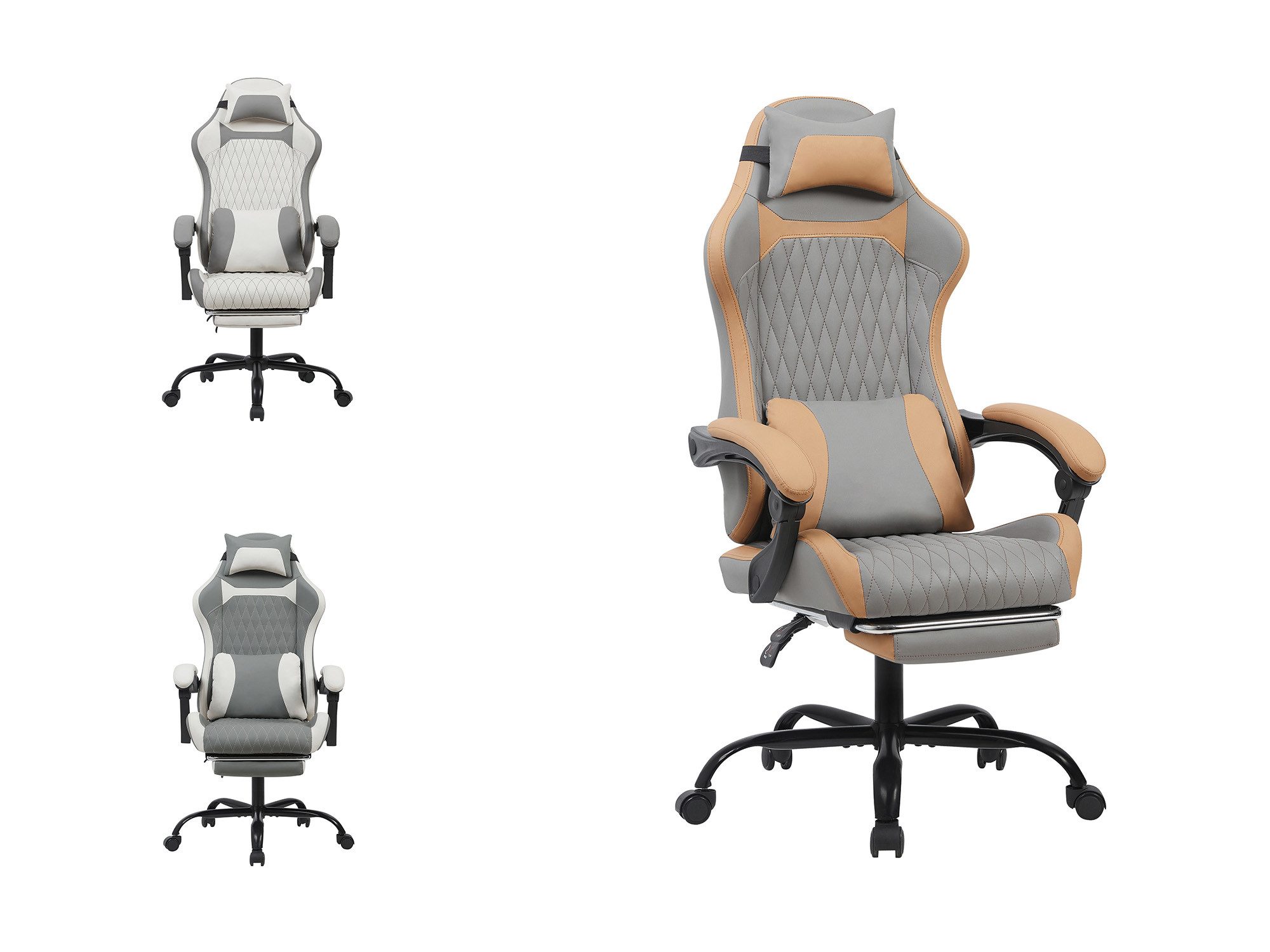 GLP Gaming-Stuhl mit Fußstütze, Bürostuhl höhenverstellbar, Gaming Chair (Gaming Stuhl mit verstellbaren Lendenkissen, Armlehne und Kopfstütze, Gamer Stuhl Bequeme Sitzkissen), gepolsterter Gaming-Stuhl, bis 136 kg Belastbarkeit