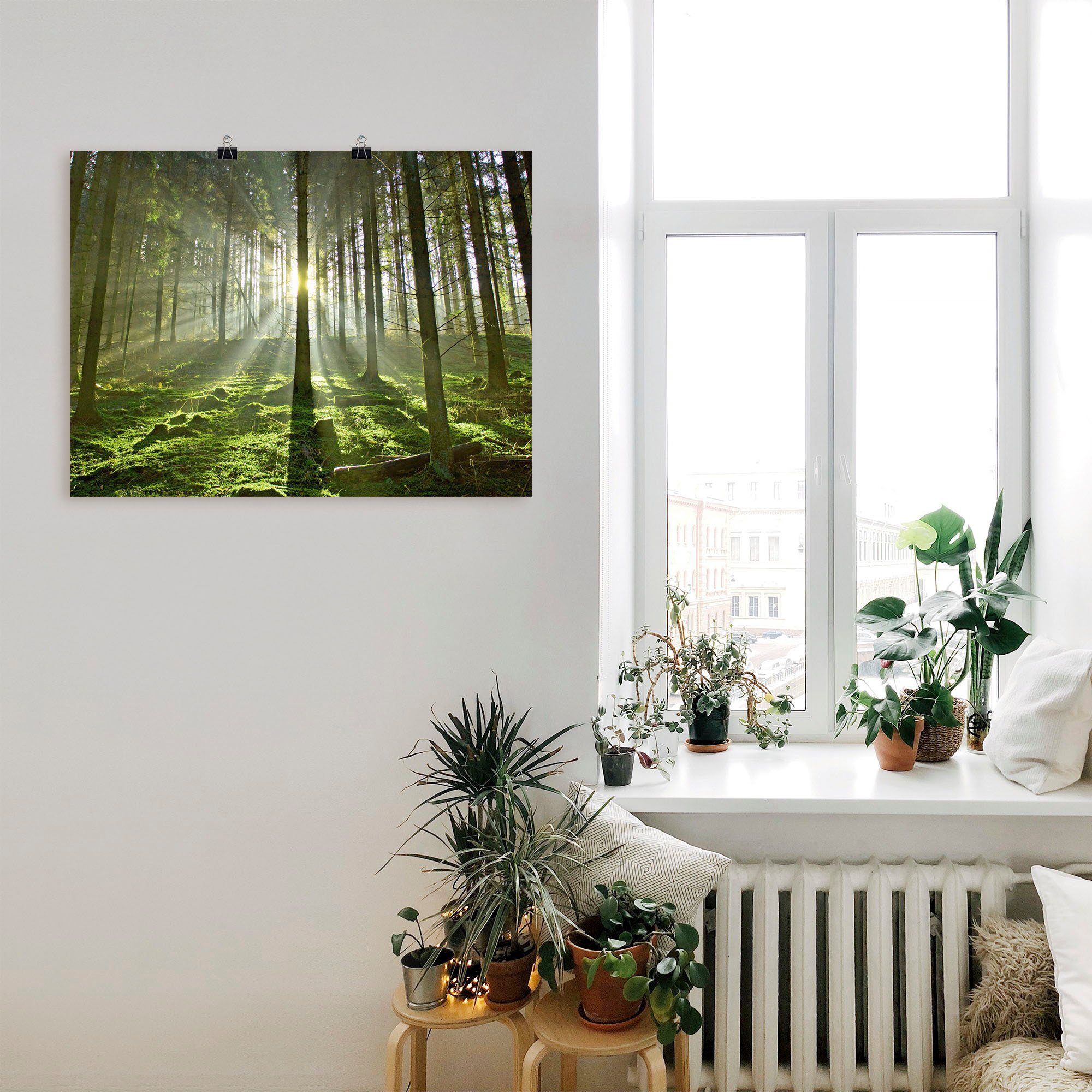 Artland Wandbild Wald im Alubild, oder versch. Wald Poster Leinwandbild, Größen St), in (1 Wandaufkleber Gegenlicht, als