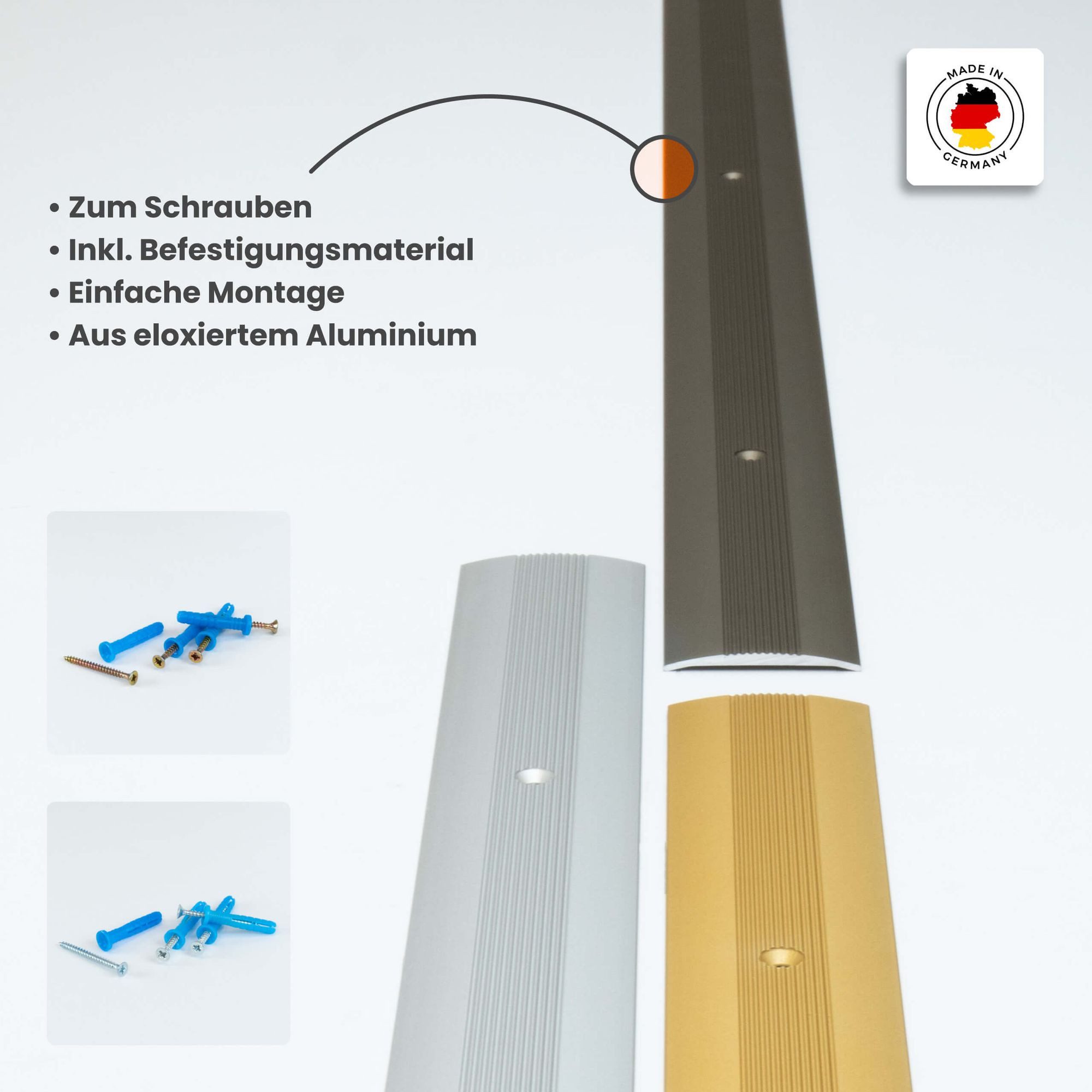 Dalsys Übergangsprofil Verbindungsprofil aus Aluminium (90 cm x 38 mm, Gold, 1-St), Zum Schrauben, geeignet für u.a. Fliesen, Laminat und Parkett
