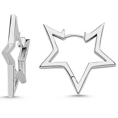 Vinani Paar Creolen, Vinani Klapp-Creolen Stern glänzend 925 Sterling Silber Ohrringe 2CSR
