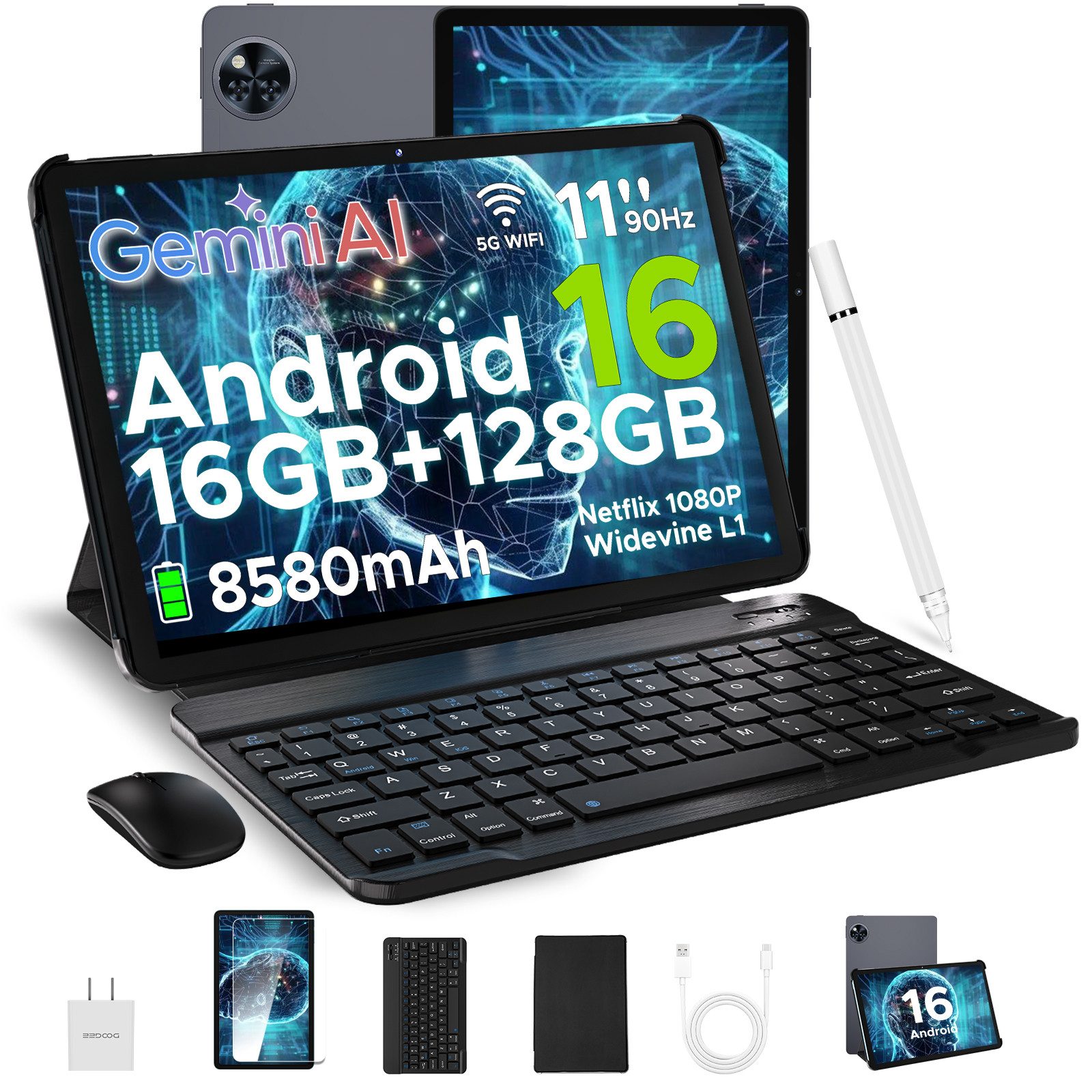 DOOGEE U11 Android AI Tablet 11 Zoll,128GB/2TB Gaming Tablets mit Tastatur Tablet (11", 128 GB, Android 16, Android 16 Tablet,13MP+5MP,4GB+128GB /2TB TF,8580mAh)