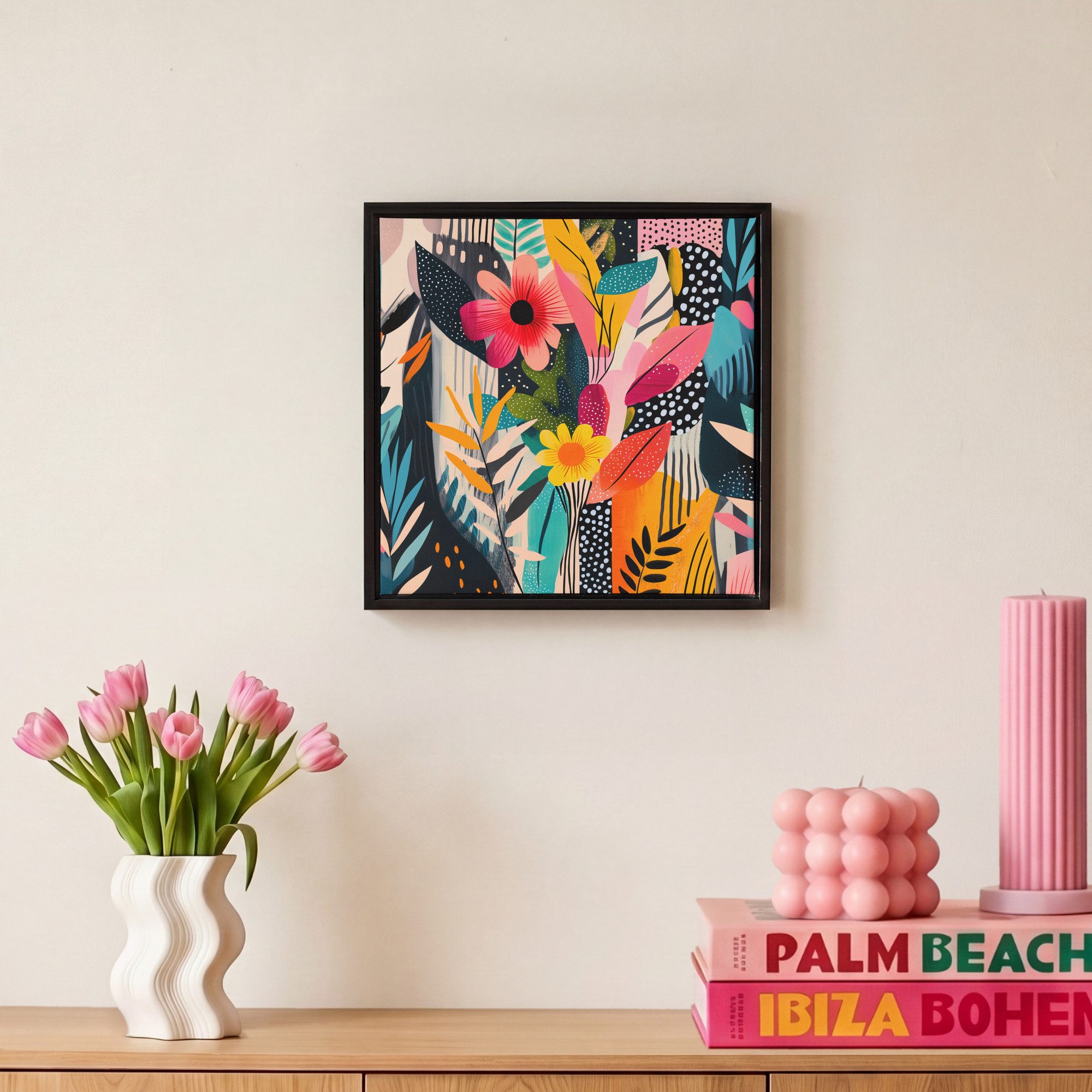 OneMillionCanvasses® Leinwandbild mit Rahmen - Kunstdrucke - Abstrakt - Blumen - Rosa, Fotodruck (1 St), Leinwand Bilder Klein, Wand Dekoration Aesthetic 20x20c – Bild 4 von 5