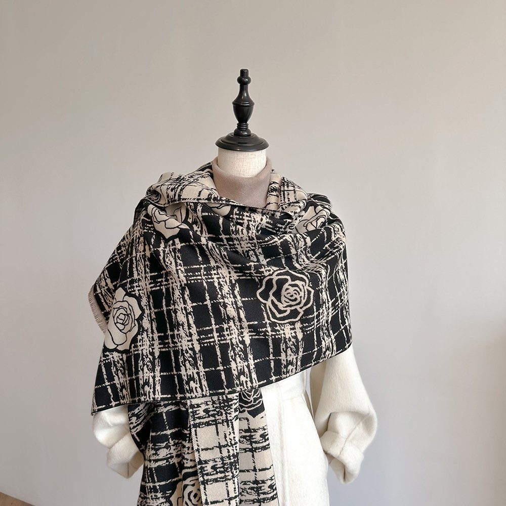 Schwarz Kamelien-Schal 180*65cm Weicher Schal, Damen Modeschal Modeschal Fransen vidaXL mit