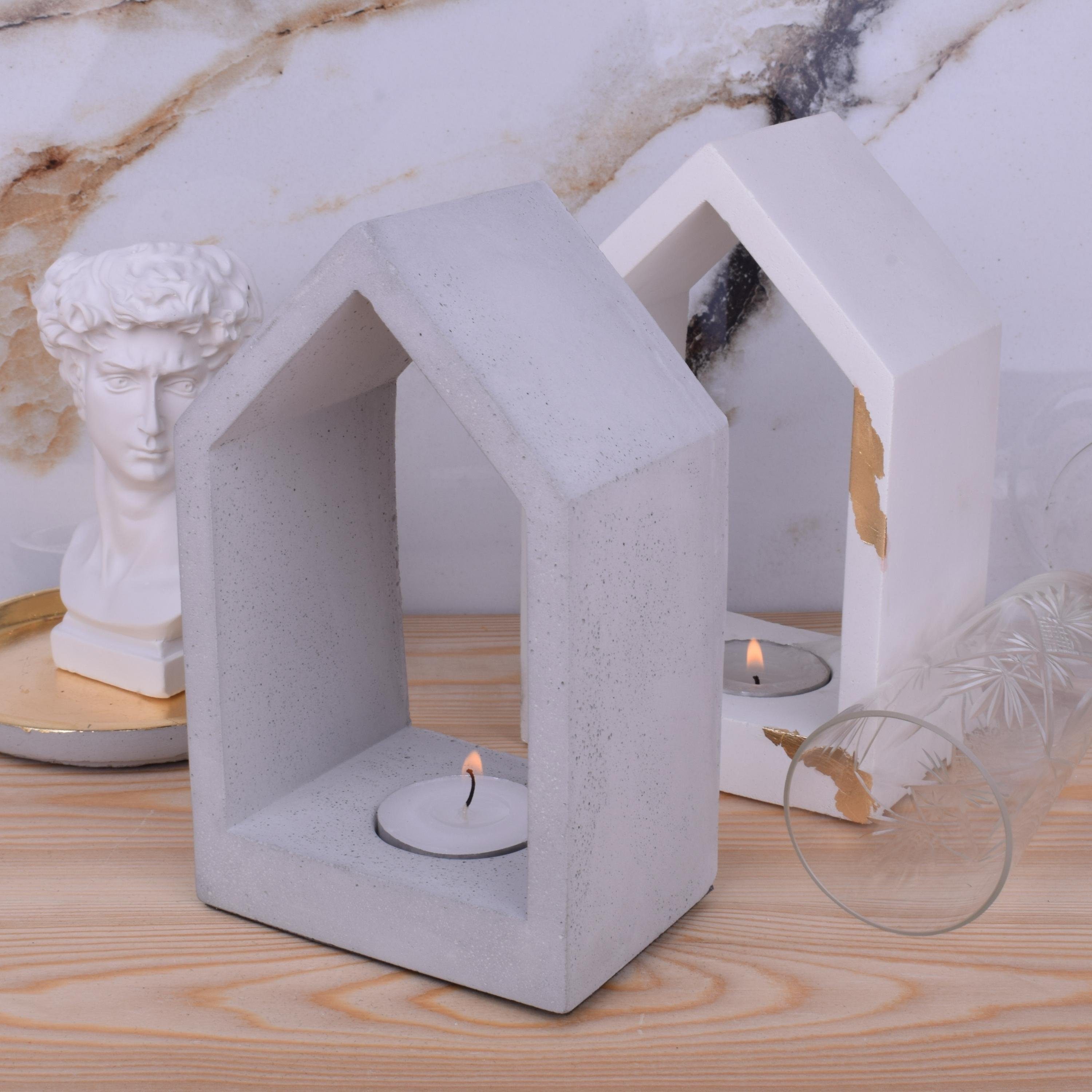 "Zuhause" Dekoschale Teelicht Beton-Design grau Kerzenhalter TIVENDIS