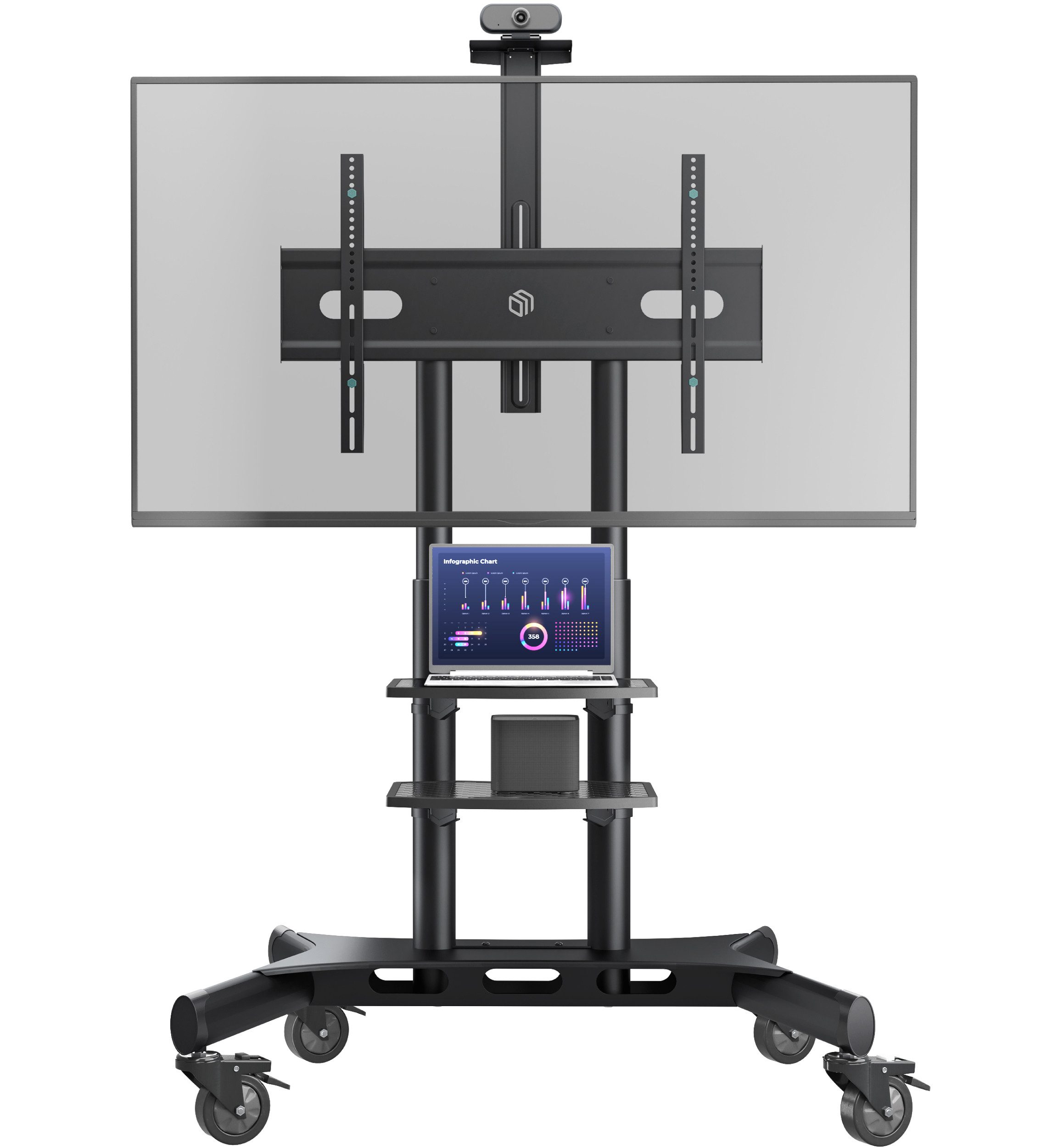 ONKRON TV-Ständer 50-86 Zoll, bis 105.9 kg, VESA 200x200-800x500, TS1881-B, (bis 86,00 Zoll, 1-tlg., rollbar, höhenverstellbar, mit 2 Ablagen, Kabelmanagement)
