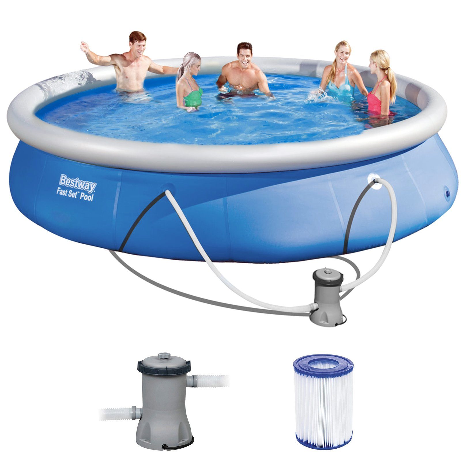 BESTWAY Pool 57313 Fast Set Swimmingpool Rundpool + Filterpumpe Filter 457x84cm