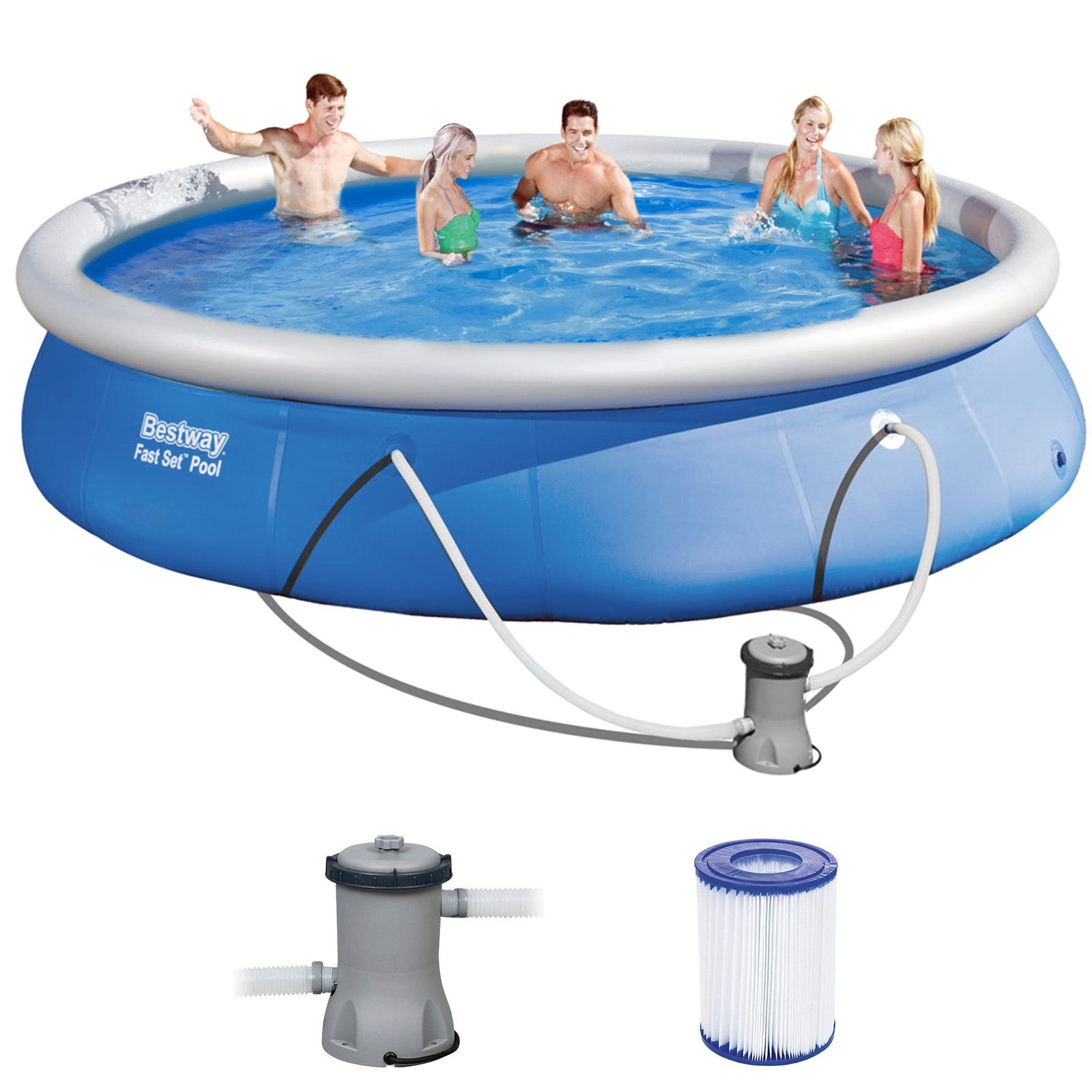 Pool Set Swimmingpool + Filter 457x84cm Fast Filterpumpe 57313 BESTWAY Rundpool