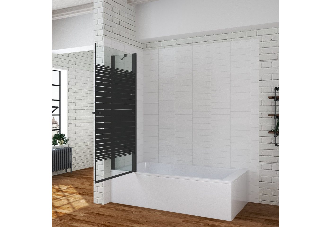 Thumbnail - AQUALAVOS Badewannenaufsatz Badewannenaufsatz Glas Duschwand für Badewanne Dekor Querstreifen, 5 mm Nano Einscheiben-Sic...
