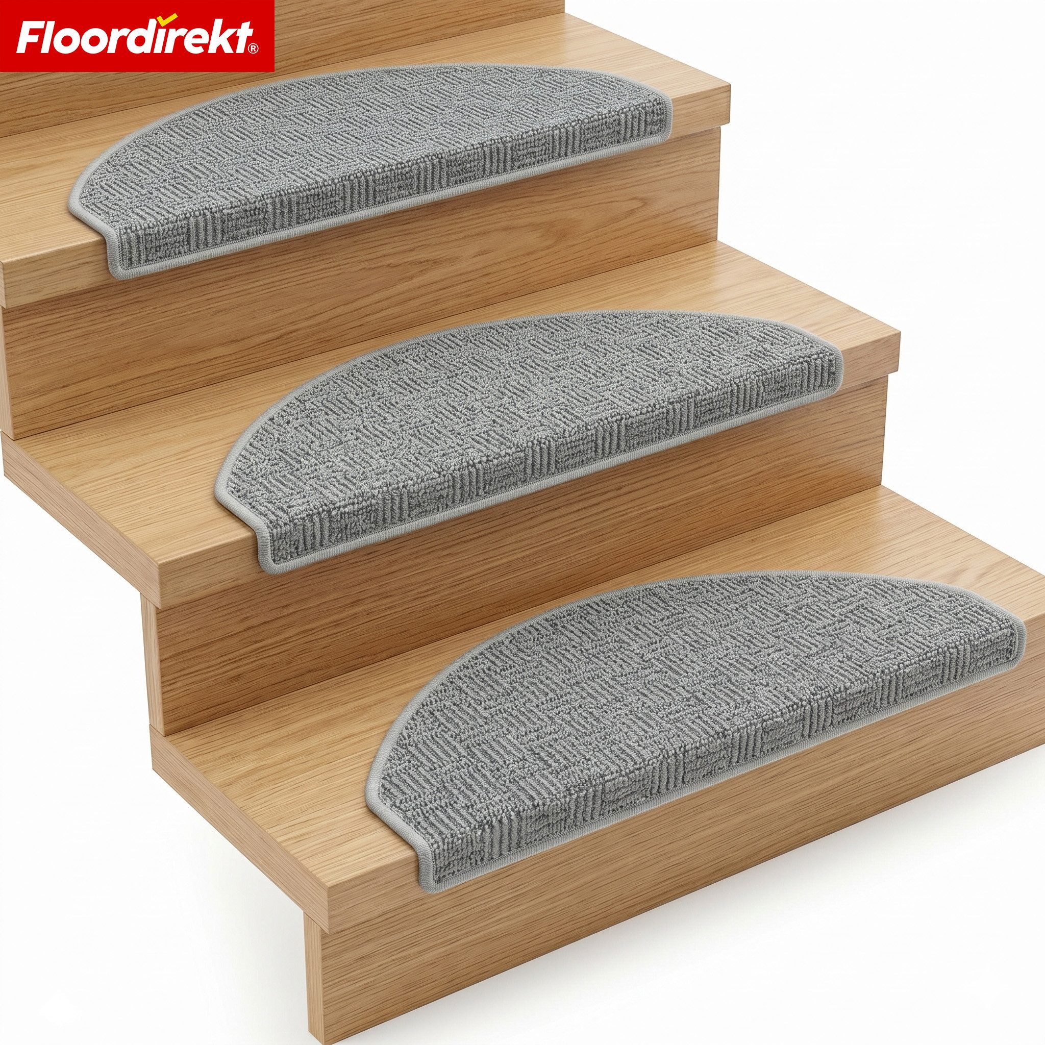 Floordirekt Stufenmatte Treppenmatte Monaco halbrund rutschhemmend schalldämmend antistatisch, Robuster Winkel mit Klebeband – Bild 2 von 5