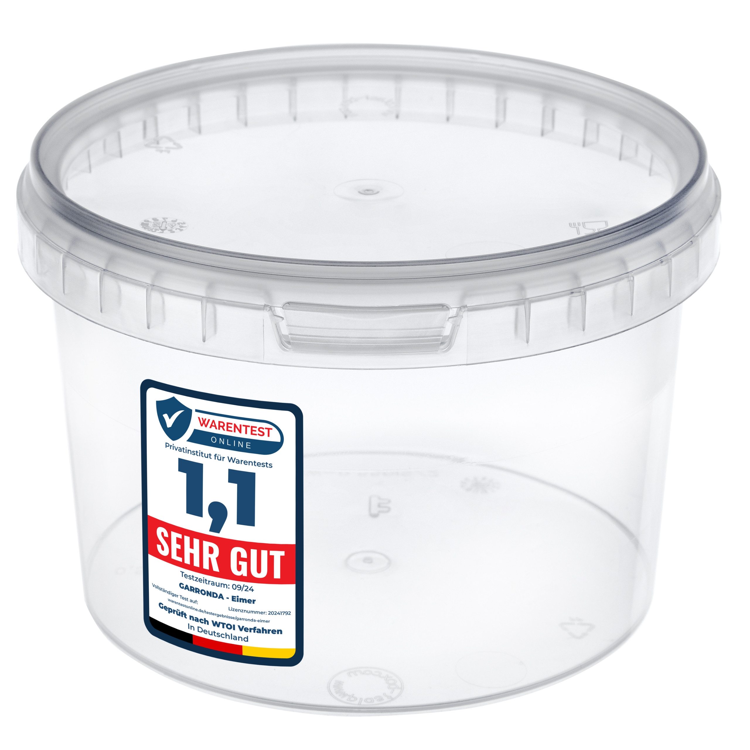 Garronda Putzeimer Eimer mit Deckel Transparent GD-0072, (1-tlg), für Lebensmittel und Chemikalien