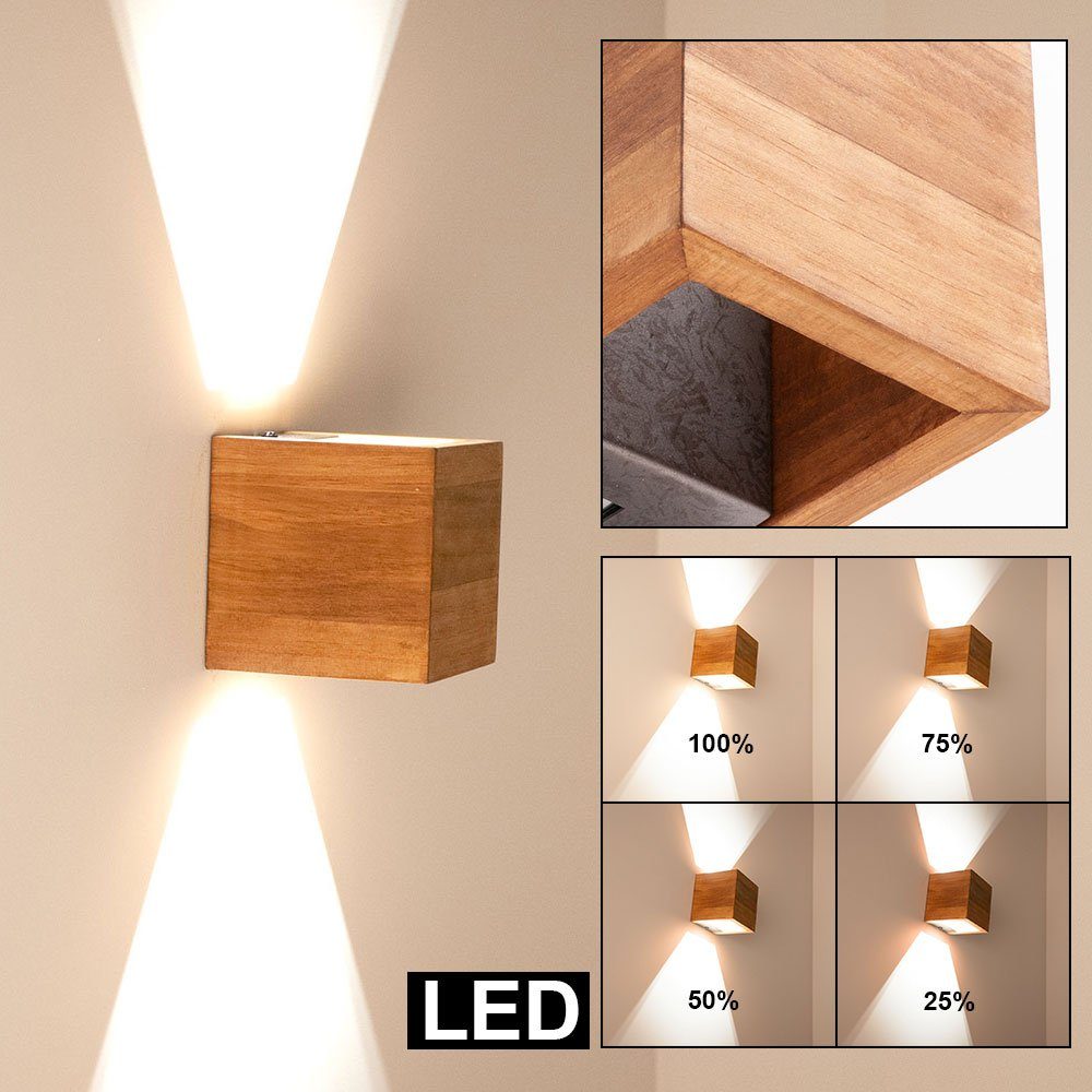 etc-shop LED Wandleuchte, LED-Leuchtmittel fest verbaut, Warmweiß, LED Holz Wand Lampe DIMMBAR Wohn Zimmer Beleuchtung Up Down Strahler