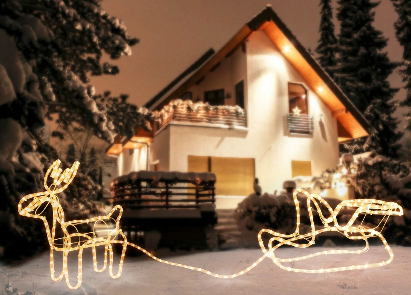 matrasa LED Dekofigur Rentier mit Schlitten Weihnachtsbeleuchtung IP44 Hirsch, Leuchtmittel fest integriert, Warmweiß, 324 Lichter, innen & außen