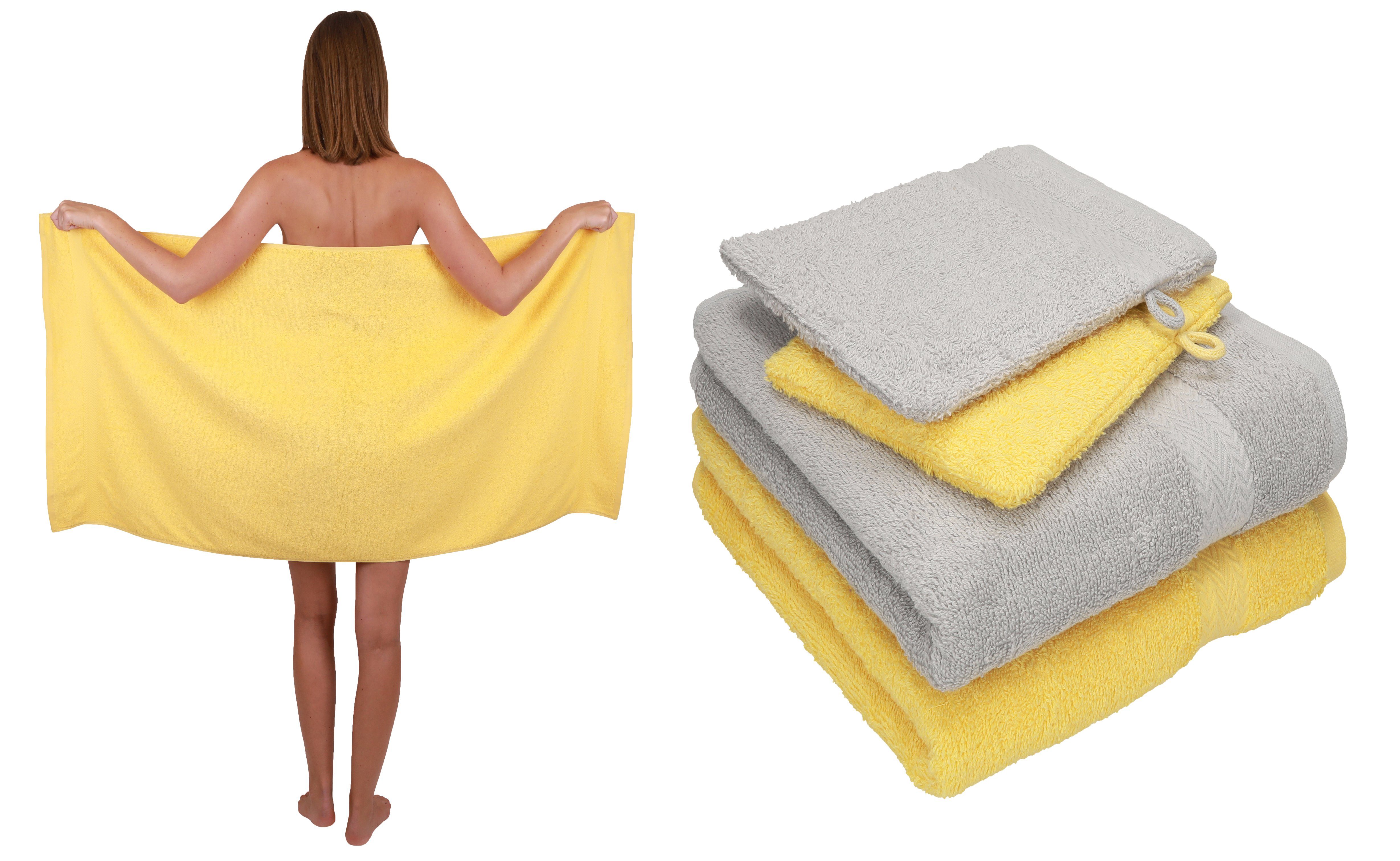 Betz Handtuch Set 5 TLG. Handtuch Set Single Pack 100% Baumwolle 1 Duschtuch 2 Handtücher 2 Waschhandschuhe, 100% Baumwolle gelb-silbergrau