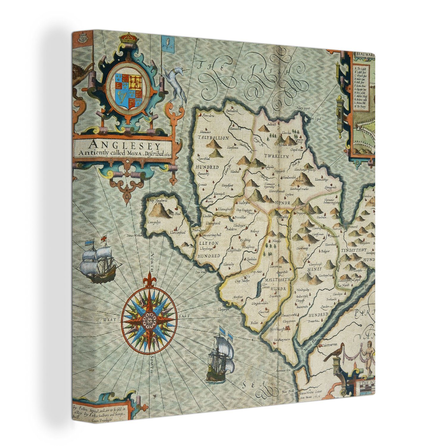 OneMillionCanvasses® Leinwandbild Karte - Anglesey - Vereinigtes Königreich - Wales, (1 St), Leinwand Bilder für Wohnzimmer Schlafzimmer