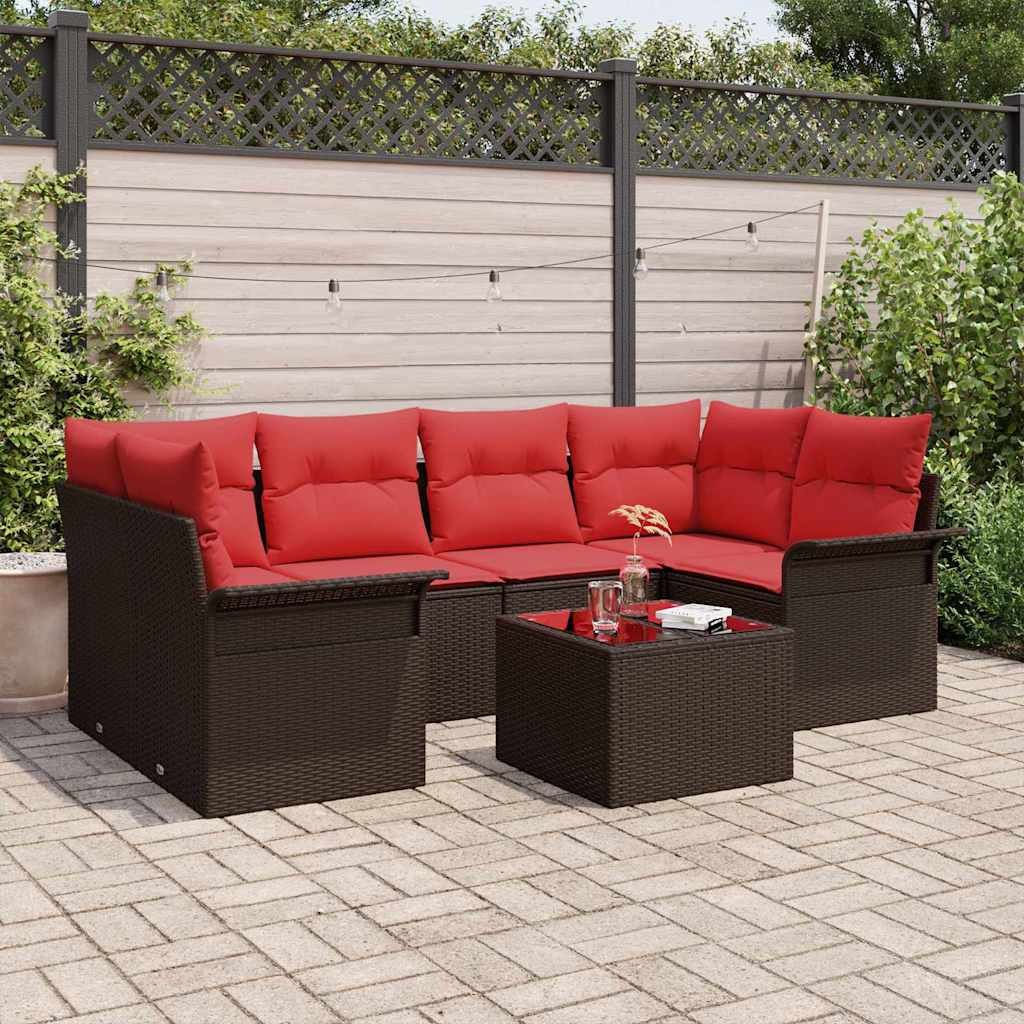 vidaXL Loungesofa Gartensofa-set mit Kissen 7 pcs Beige und Rot Poly-Rattan, 7 Teile