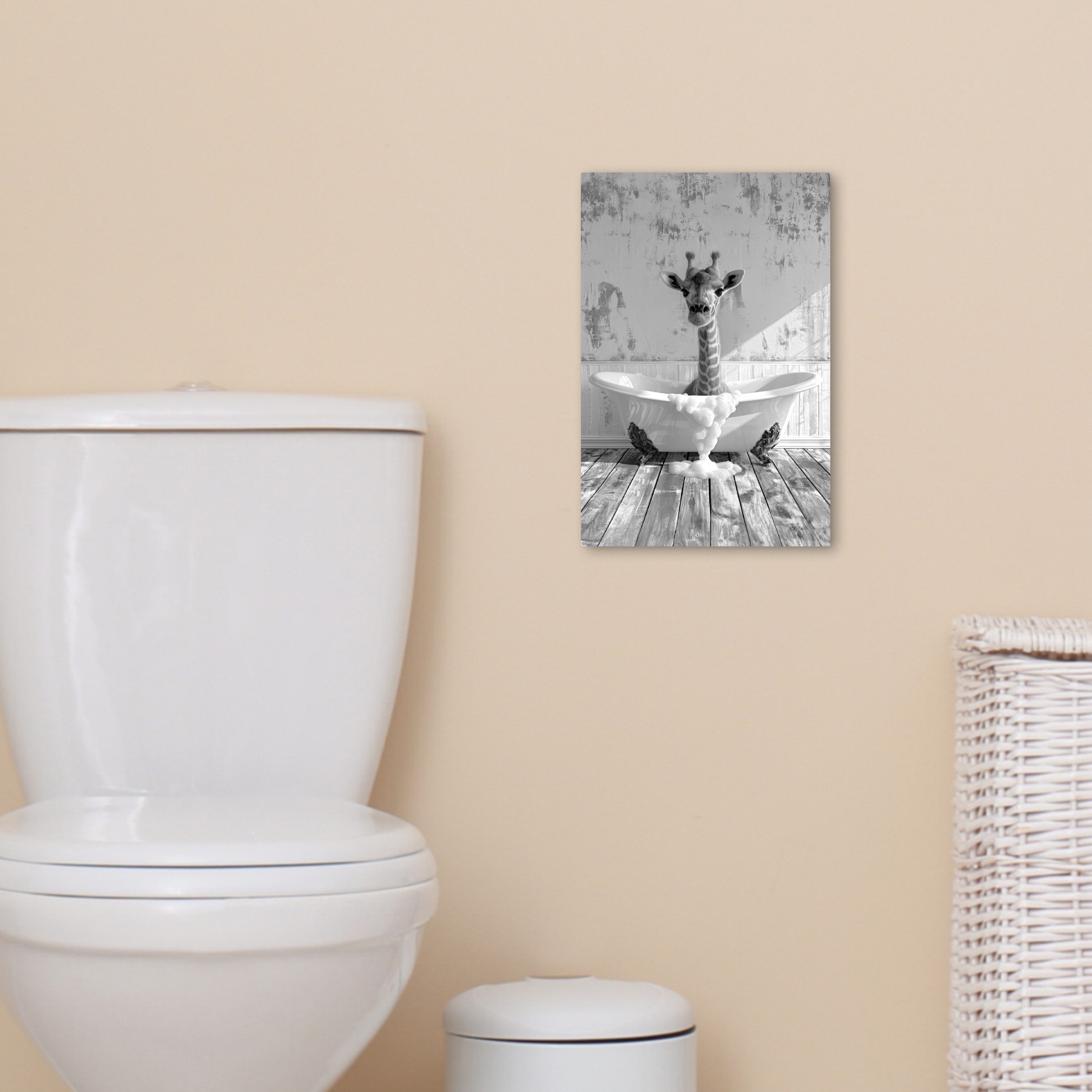 OneMillionCanvasses® Leinwandbild Giraffe - Tier - Bad - Vintage - Schwarz - Weiß, Fotodruck (1 St), Badezimmer Deko, Bilder WC, Toilette Wanddeko 20x30 cm – Bild 5 von 5