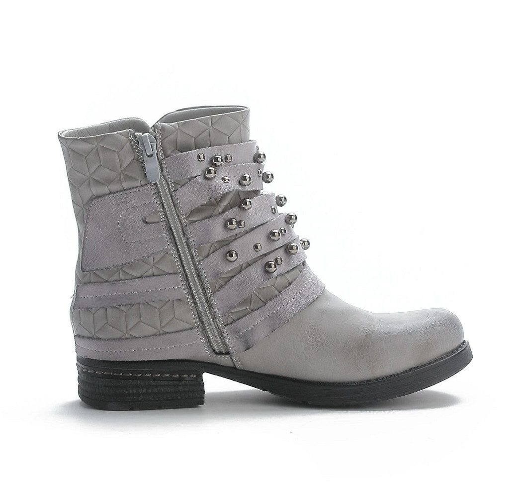 Pogolino ST016 Bikerboots Damen Nieten Stiefeletten Biker Boots leicht gefüttert
