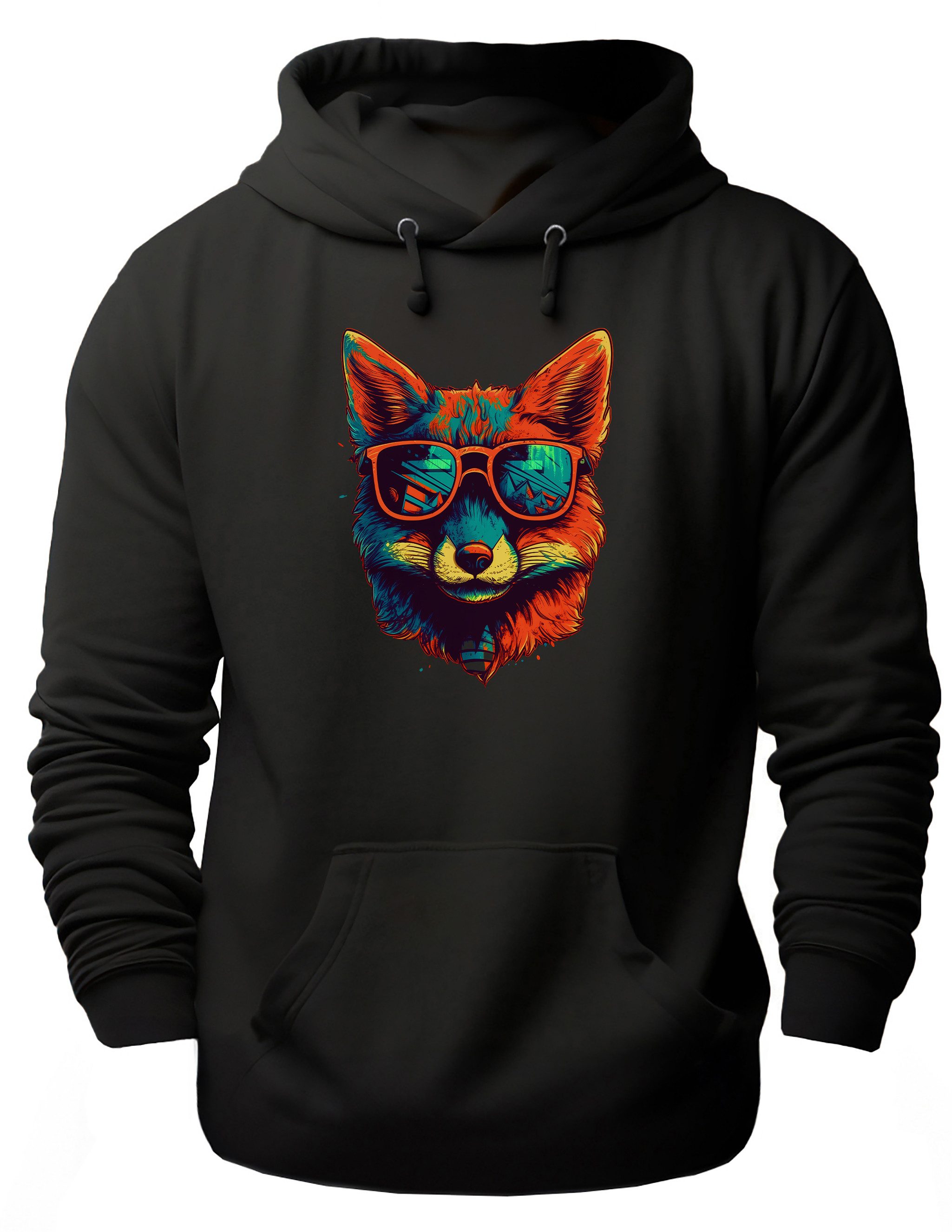 MyDesign24 Hoodie Urbaner Streetart Kapuzen Pullover - neon Fuchs Kapuzensweater - moderner Hoodie i655