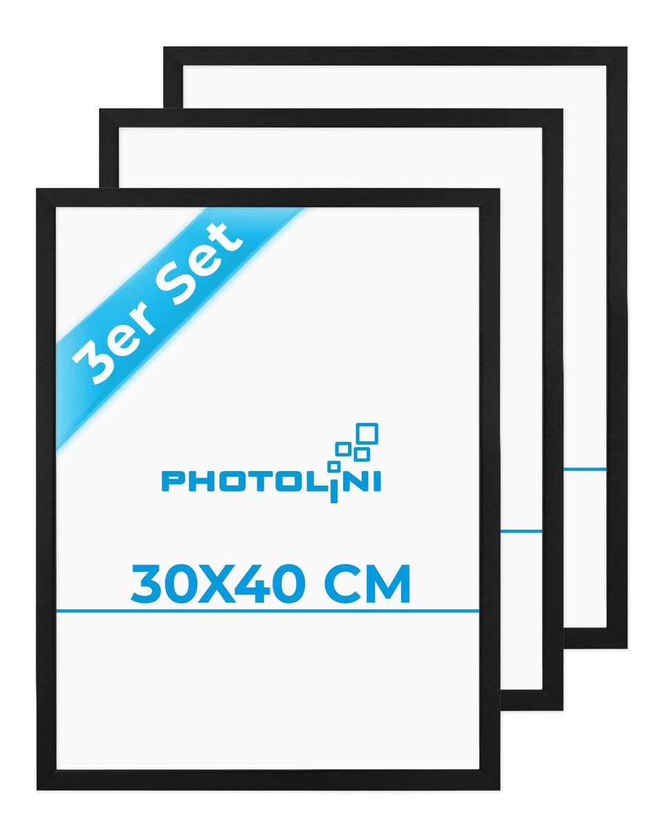 PHOTOLINI Bilderrahmen 3er Set modern mit bruchsicherem Acrylglas, Holz MDF, Fotos & Poster, für 3 Bilder (3er Set), Posterrahmen 30x40 cm zum Aufhängen