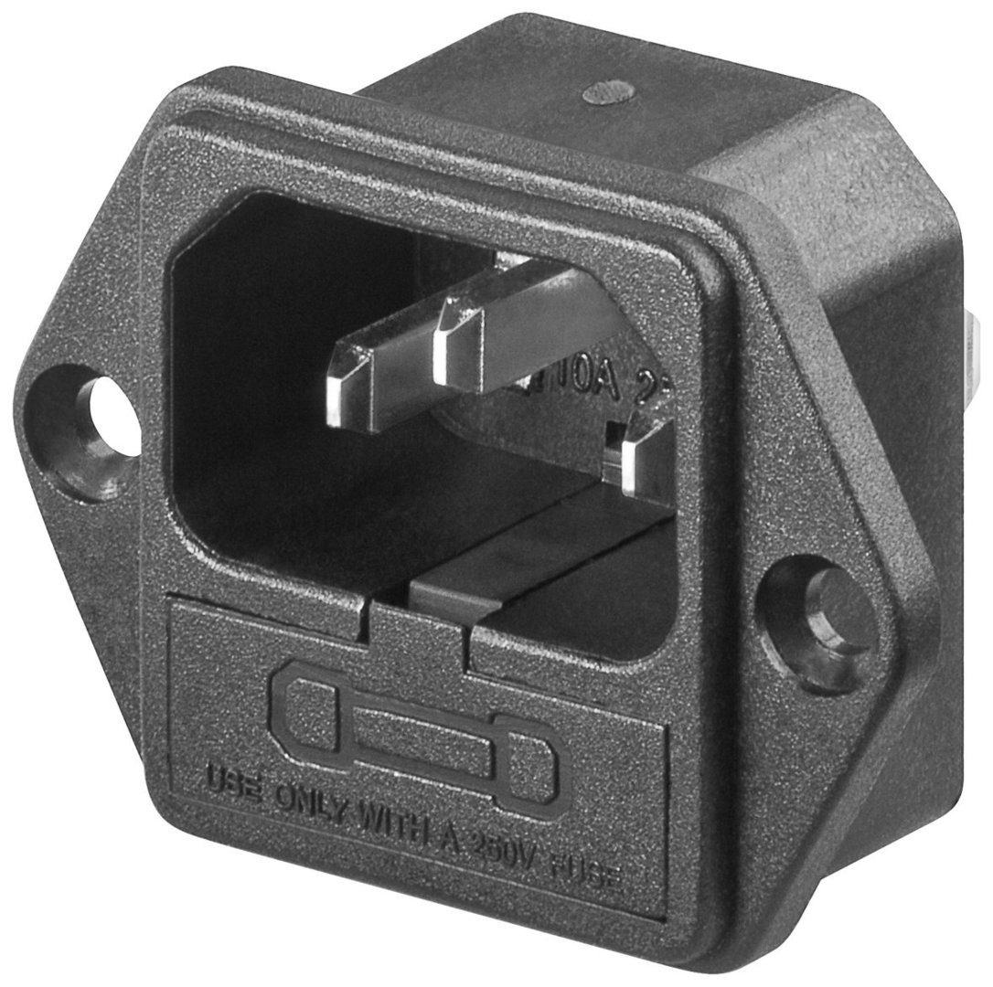 AC-Einbaustecker C14 mit Sicherungshalter - 4,8mm Stromadapter