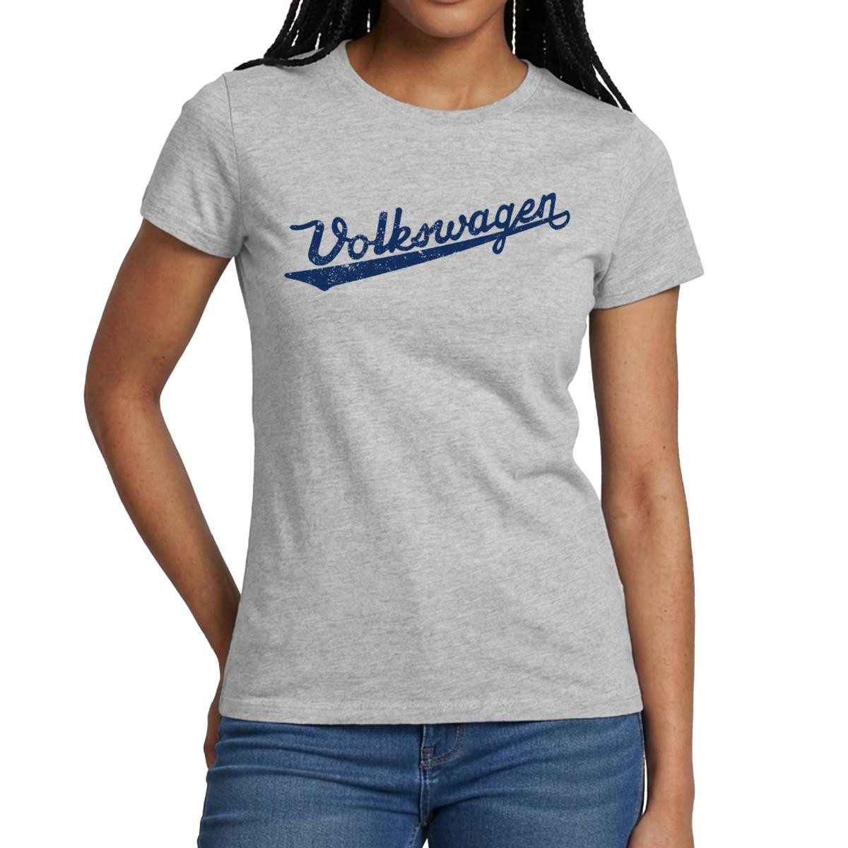 Spreadshirt T-Shirt Volkswagen VW Logoschriftzug Retro Blau Frauen T-Shirt (1-tlg) Slim Fit, fällt klein aus