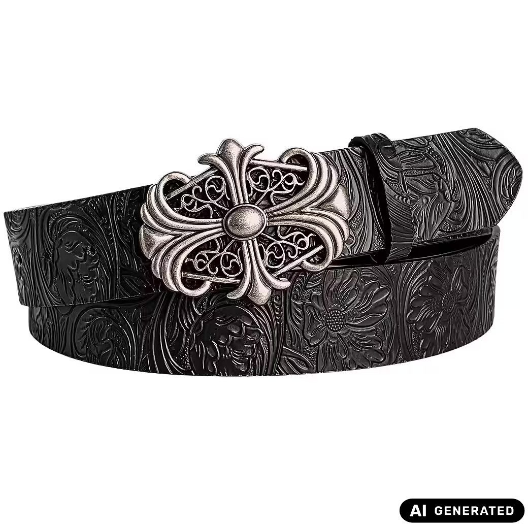 Ware aus aller Welt Koppelgürtel Gürtel mit floraler Western-Schnalle – Unisex Retro Jeansgürtel