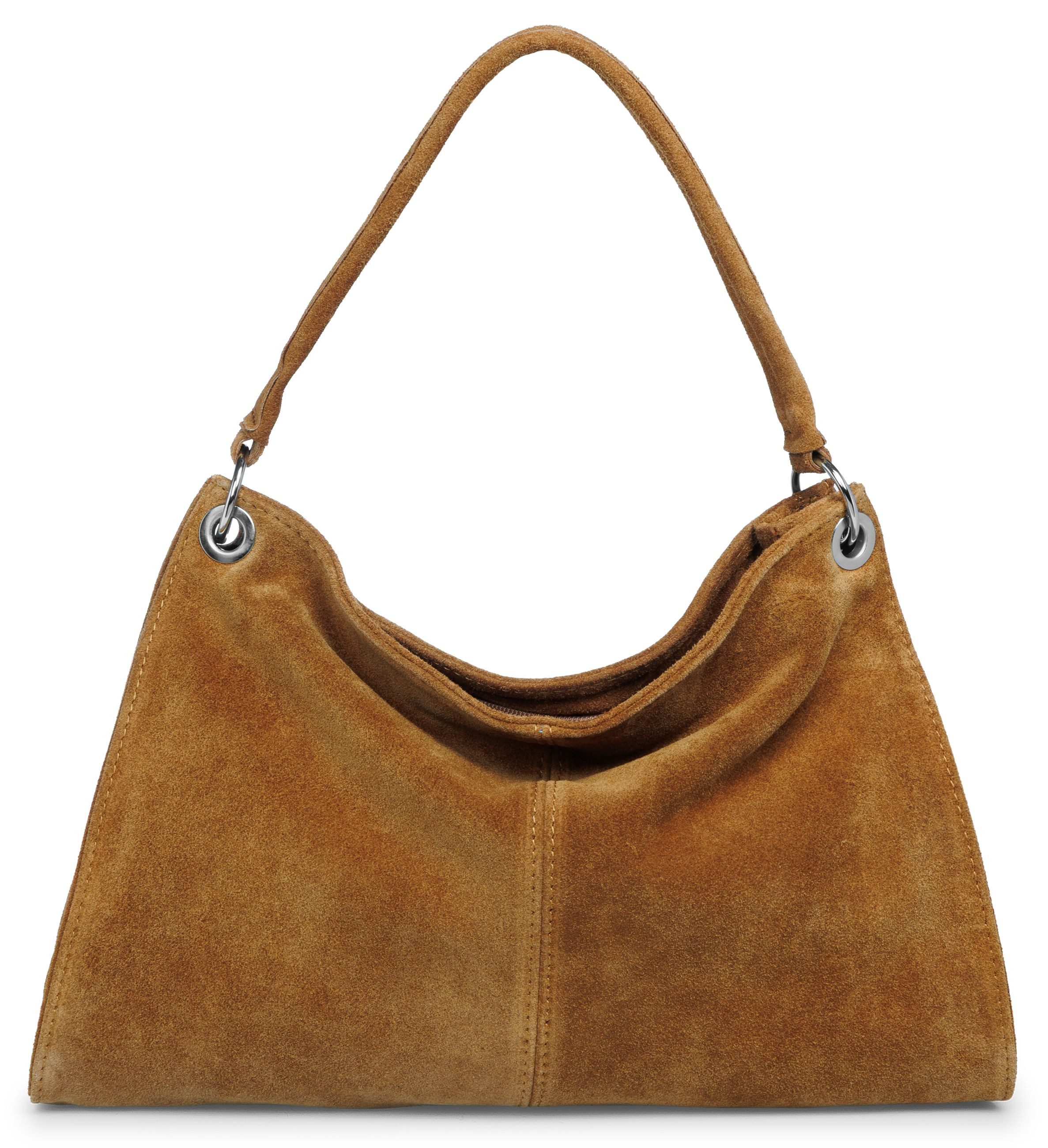 Caspar Schultertasche Damen Veloursleder Handtasche Klassisch - PREMIUM LINE - Modell No.838, 100% italienisches Leder, samtig weich, angenehmer Tragekomfort