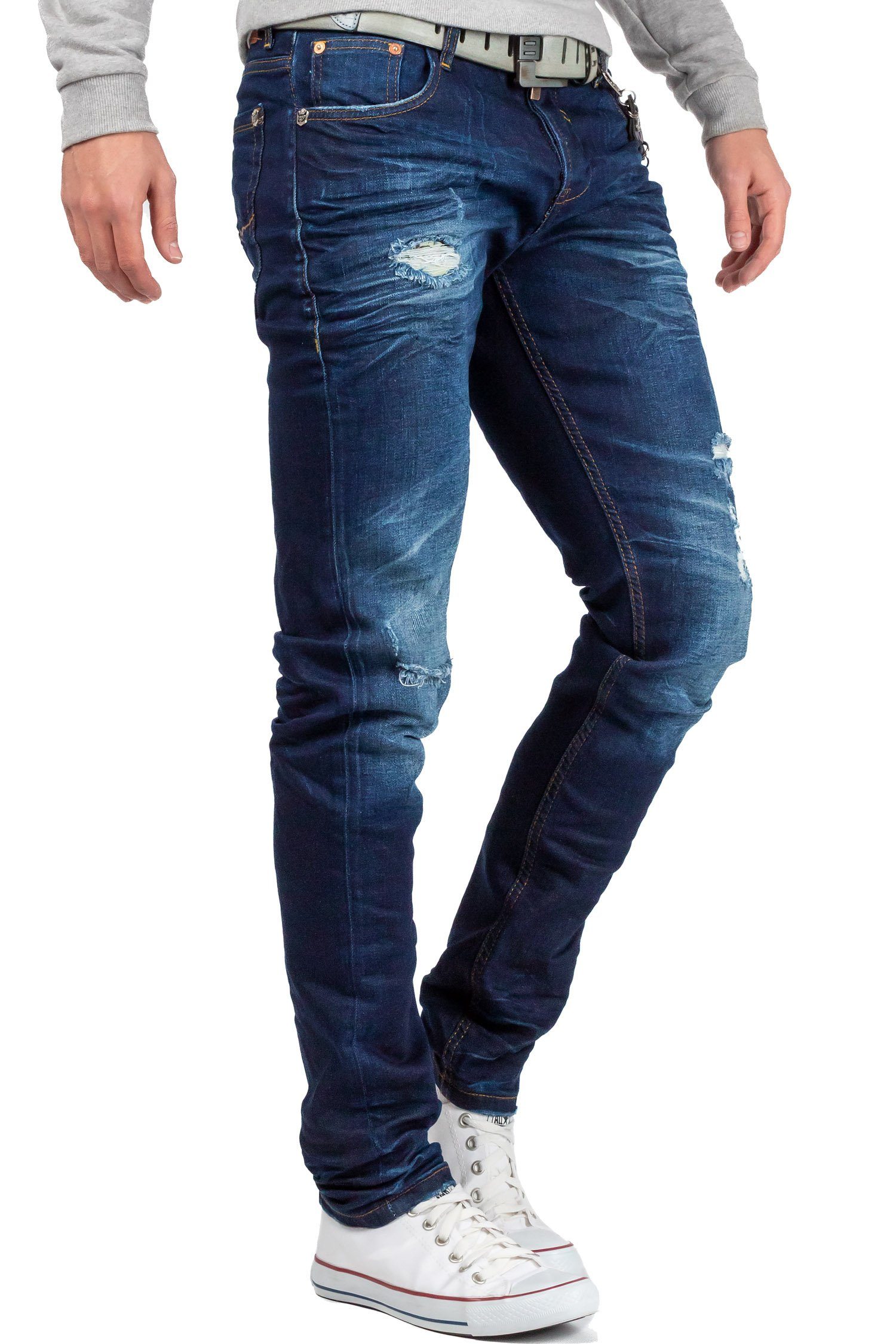 Cipo & Baxx Slim-fit-Jeans Herren Slim Fit Jeans Stonewashed BA-CD392 Destroyed Look – Bild 4 von 5