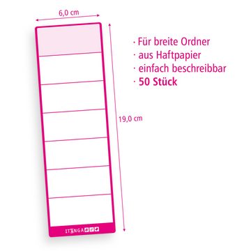 itenga Etiketten itenga 50x Ordneretikett Pink Rückenetikett zum Aufkleben 6,0 x 19,0 c