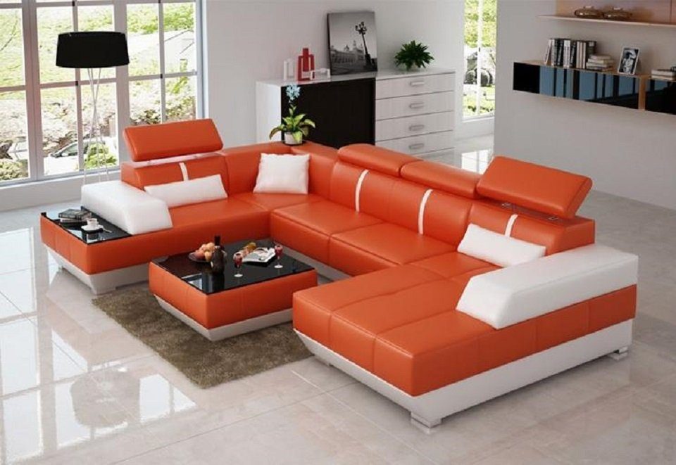 JVmoebel Ecksofa Design Wohnlandschaft U Form big Ecksofa Sofa Couch Polster, Made in Europe Orange