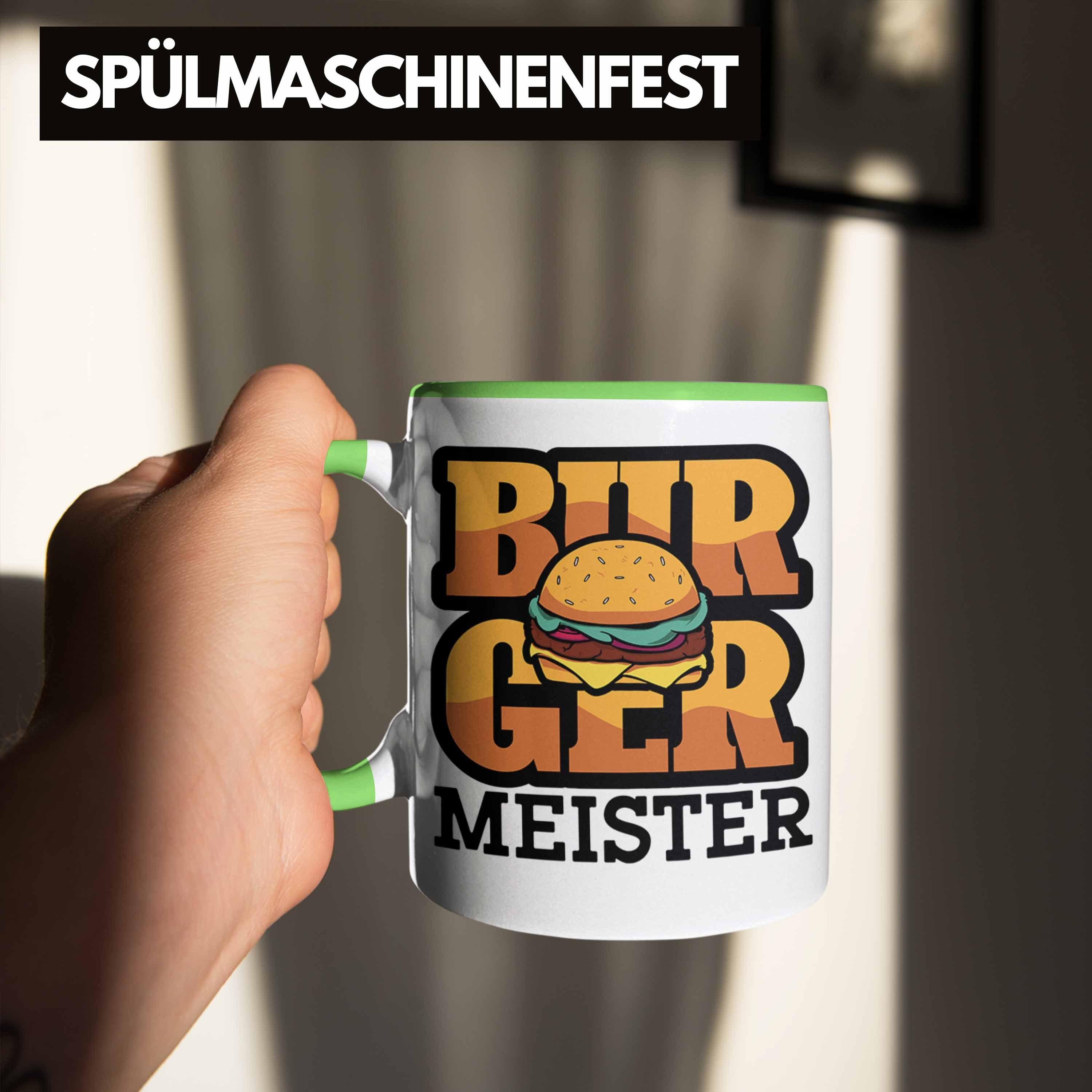 Trendation Tasse Burger Grillen Meister Burger Grün Tasse Geschenk Liebhaber G Sommer Spruch