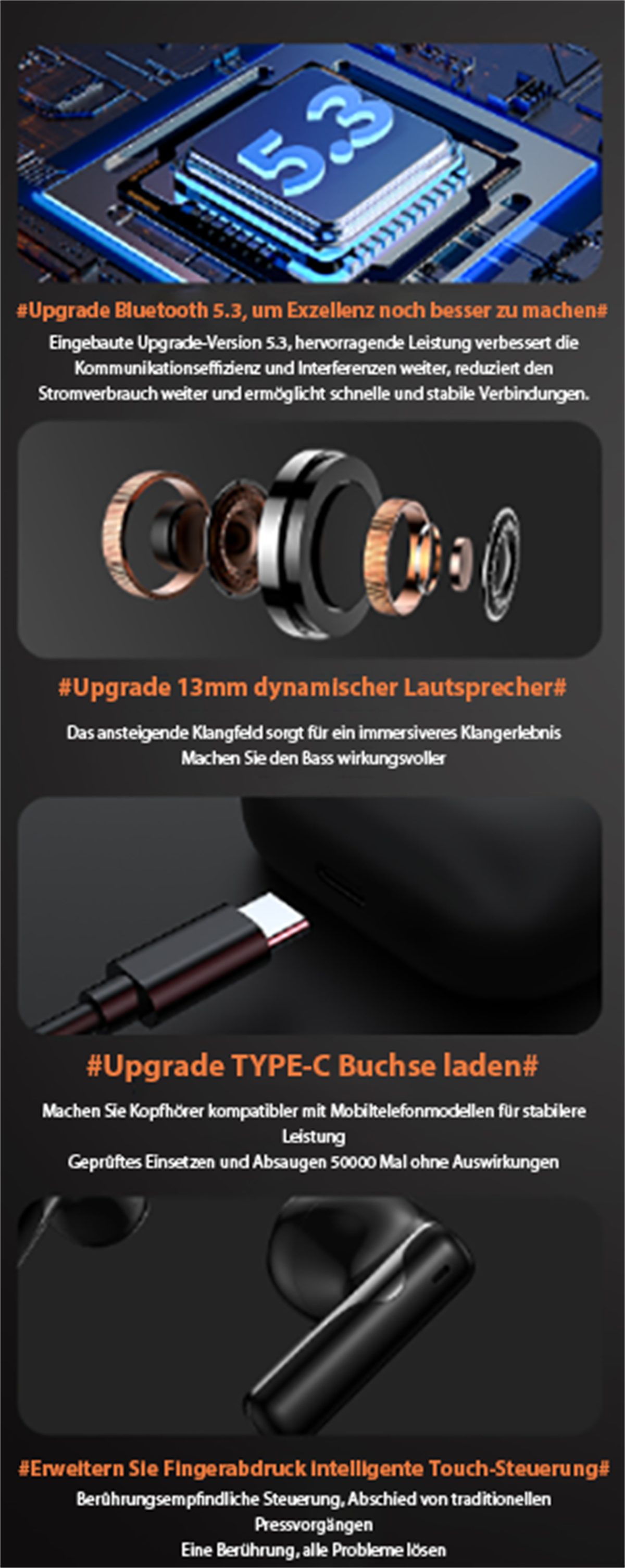 carefully selected Kabellose intelligente (Bluetooth In-Ear-Kopfhörer, Akkulaufzeit Stunden intelligente 5.3 Weiß 30 lange Geräuschunterdrückung) + In-Ear-Kopfhörer Geräuschunterdrückung 