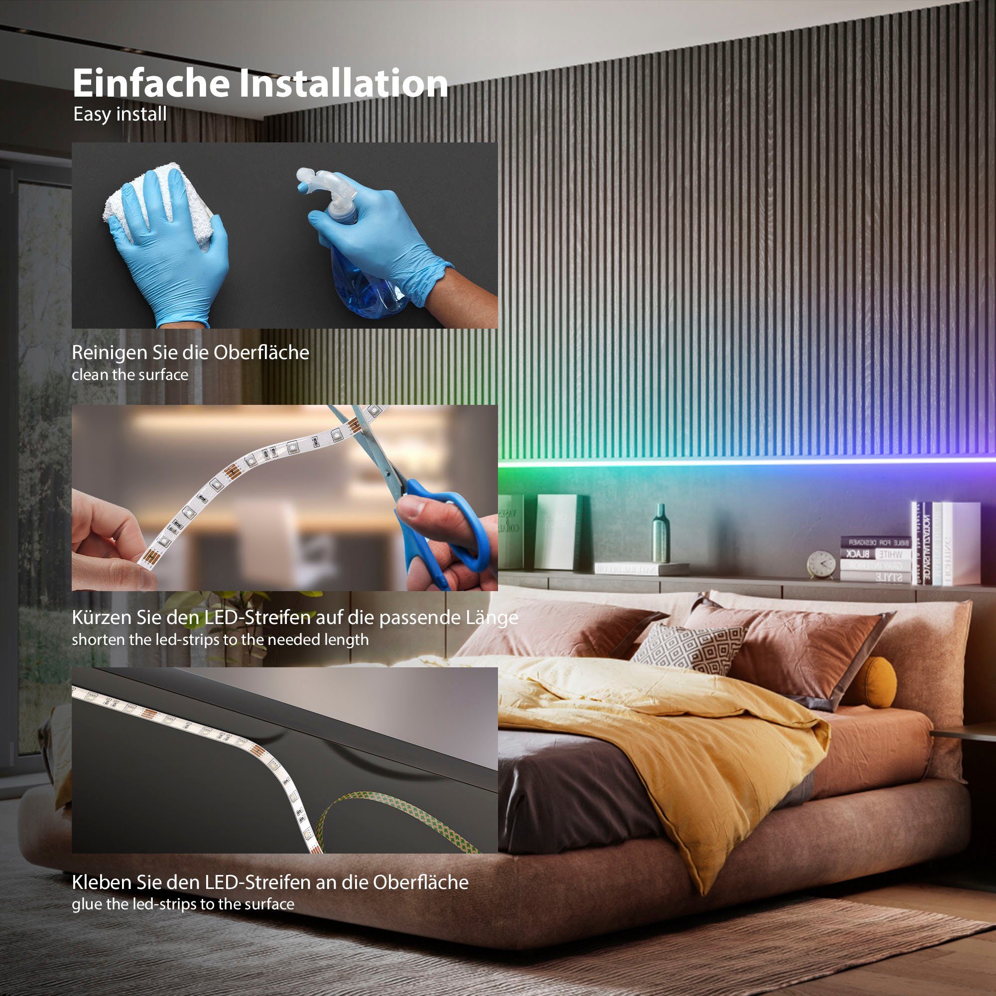 Wifi RGBIC, LED mit LED-Streifen Band, Lichtleiste, smartes Musiksensor, 150-flammig, B.K.Licht Selbstklebend
