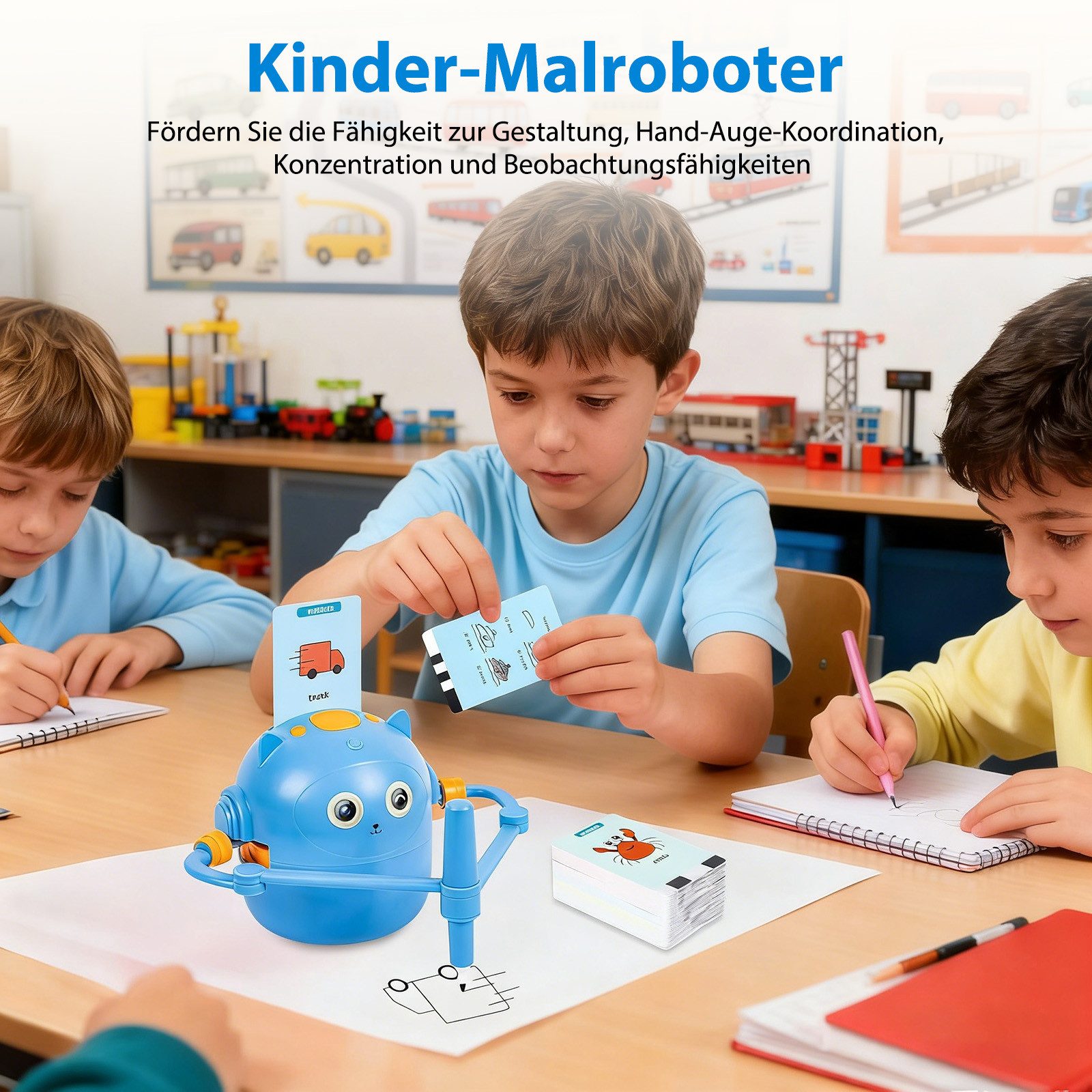 AKKEE Lernspielzeug Malroboter für Kinder, Zeichenroboter Kinder mit Stift & 100 Karten, Drawing Robot für ab 3 4 5 6 7 8 Jahre – Bild 2 von 5