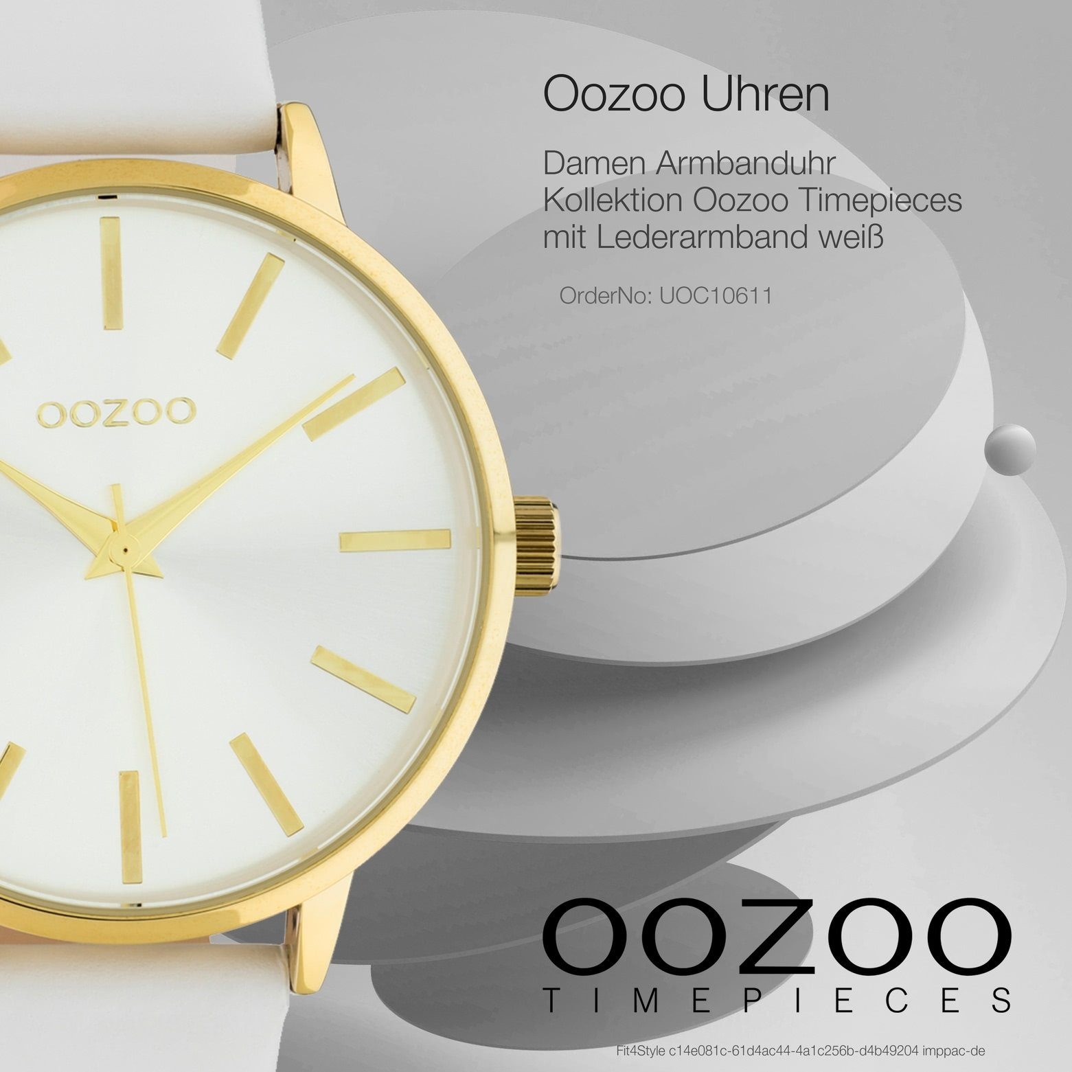 OOZOO Quarzuhr Oozoo Lederarmband, weiß groß rund, 42mm) Damenuhr Fashion-Style Damen (ca. C10611, Analog Armbanduhr