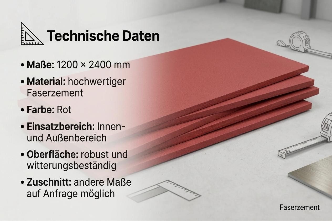 Xlmoebel Dämmplatte Rote Faserzementplatte 1200 × 2400 mm für Feuchträume und Fassaden