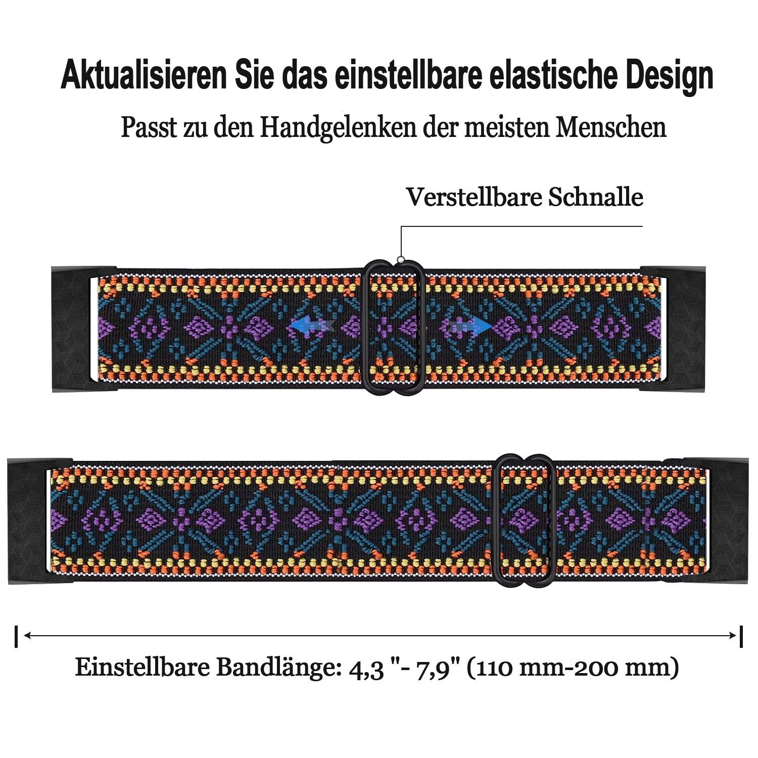 2 Elastische Kompatibel Böhmen Armband Fitbit lila zggzerg Uhrenarmband Charge Stück grün+Böhmen für
