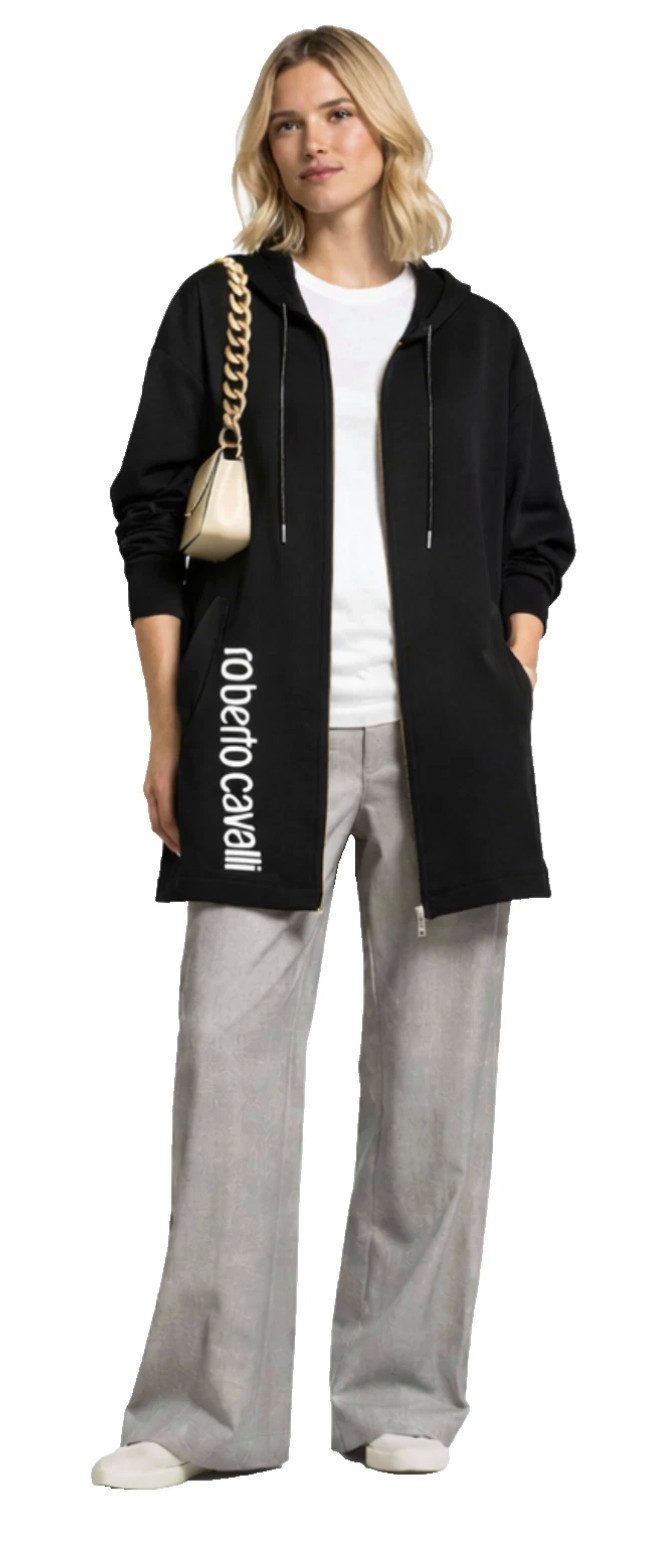 roberto cavalli Kapuzensweatjacke Damen Hooded Jacke Kapuzenpullover Zipper mit dekorativem RC-Monogramm-Anhänger in Silberoptik