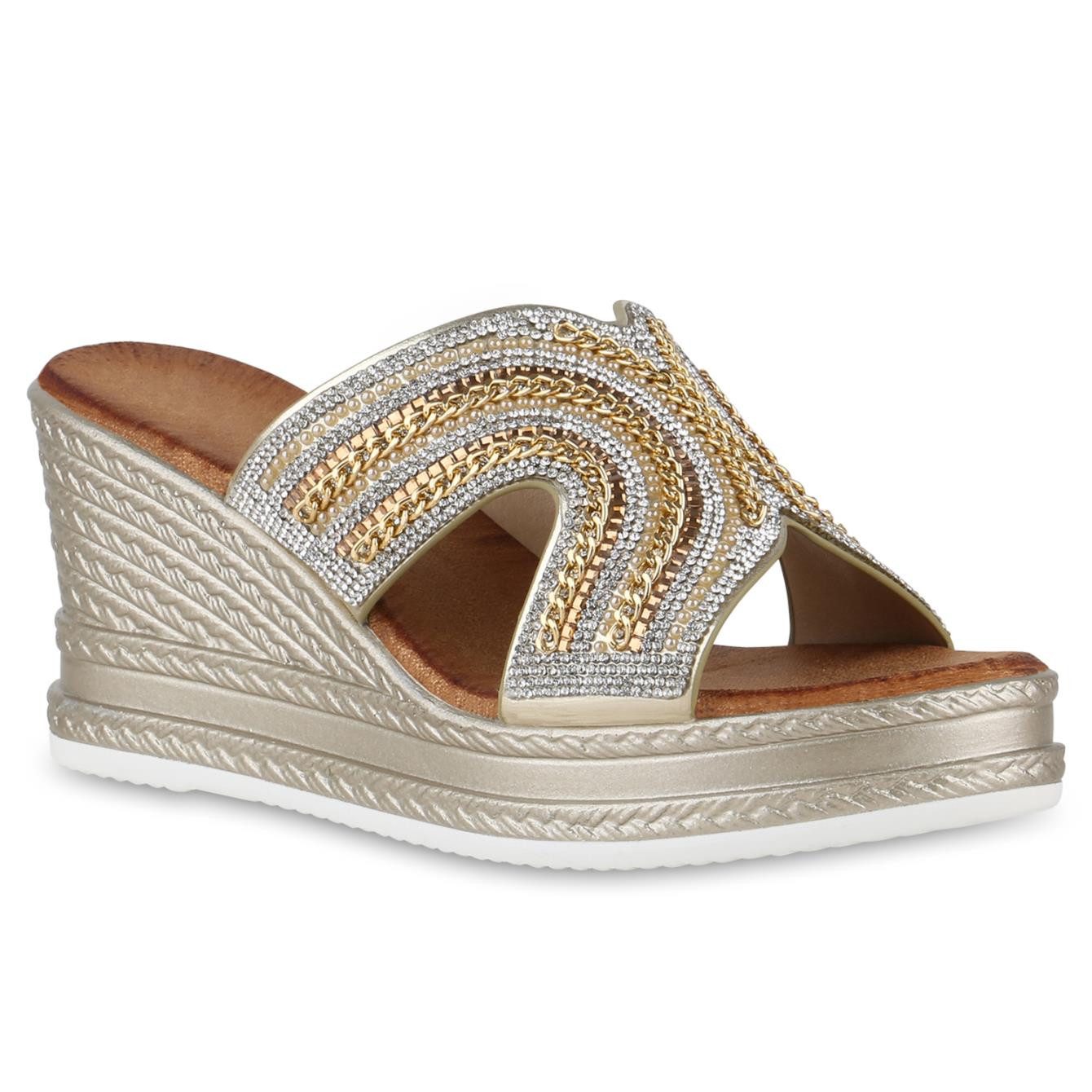 VAN HILL 840997 Sandalette Damen Pantoletten Сандалеты Strass Ketten Plateau Vorne