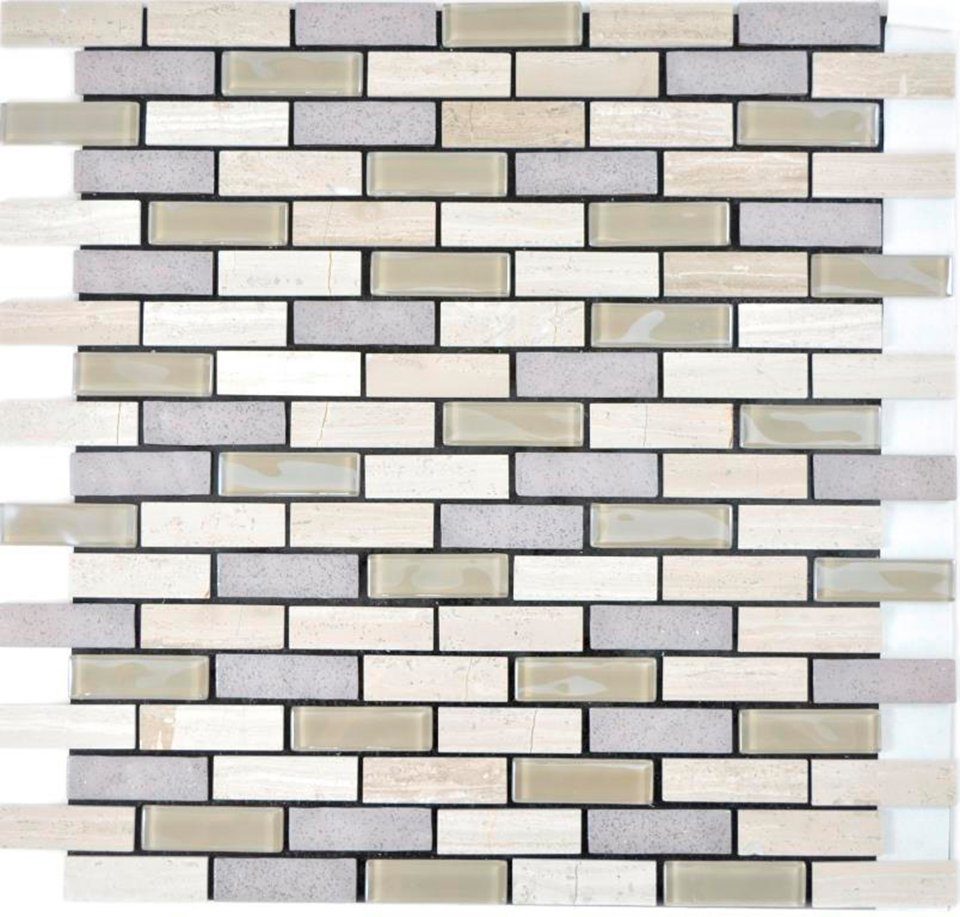 Mosani Mosaikfliesen Glasmosaik Naturstein Mosaik Selbstklebend grau matt / 10 Matten