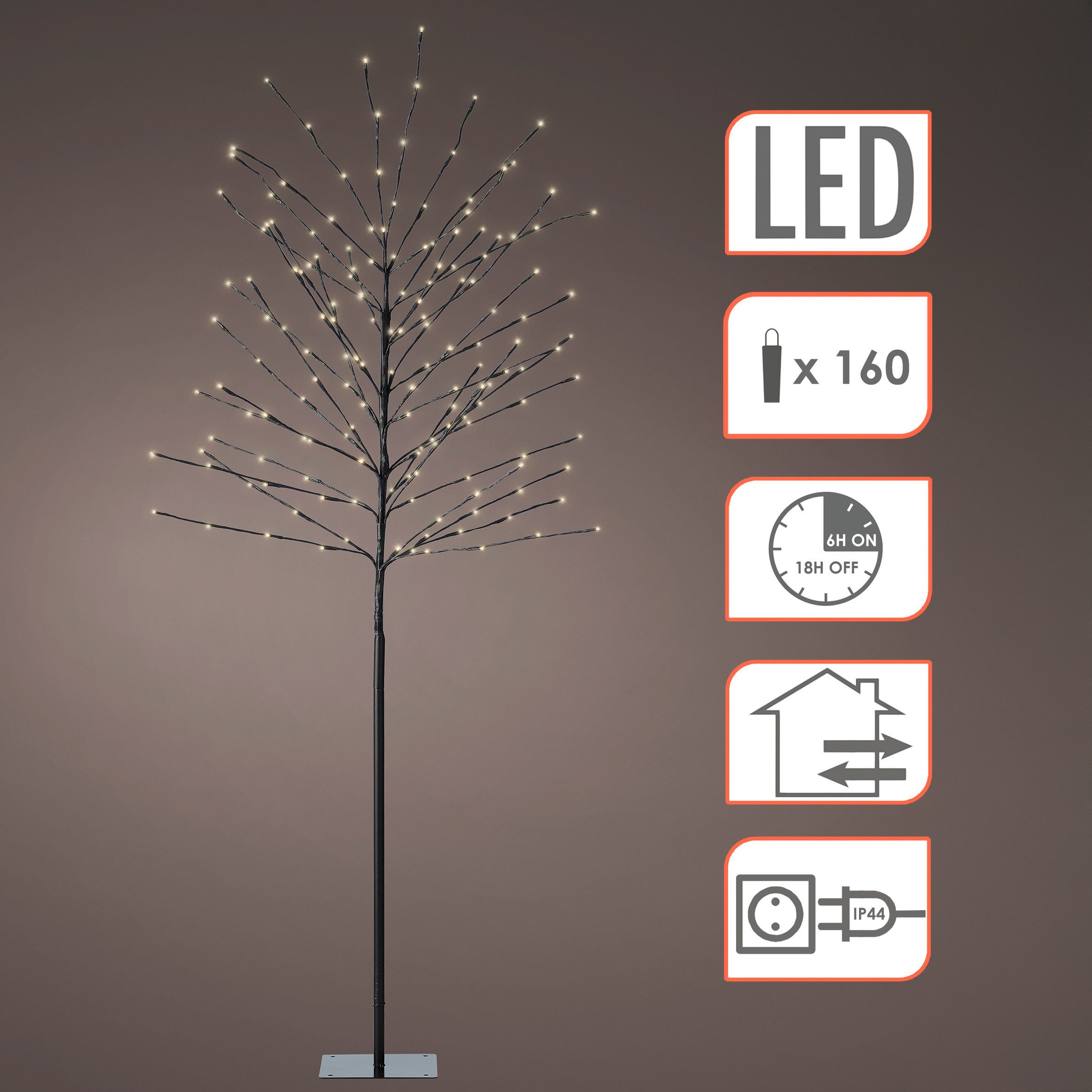 Spetebo LED Dekolicht Lichterbaum 180 cm für Außen und Innen - 160 LED, Timer, LED fest integriert, warm weiß, Strom betrieben mit Timer Funktion