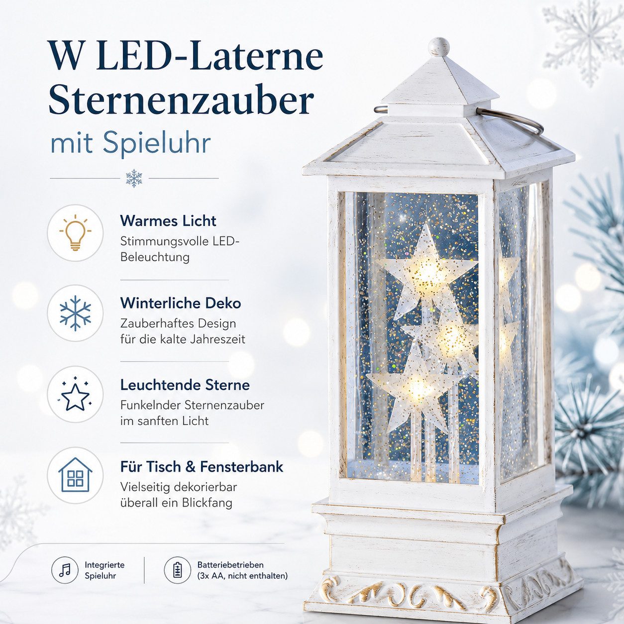 Weltbild LED-Dekofigur Westinghouse LED Laterne Sternenzauber mit Spieluhr Weihnachtsdeko, Dekolaterne Weihnachtslaterne Lichterlaterne Adventsdeko Winterdeko – Bild 4 von 5