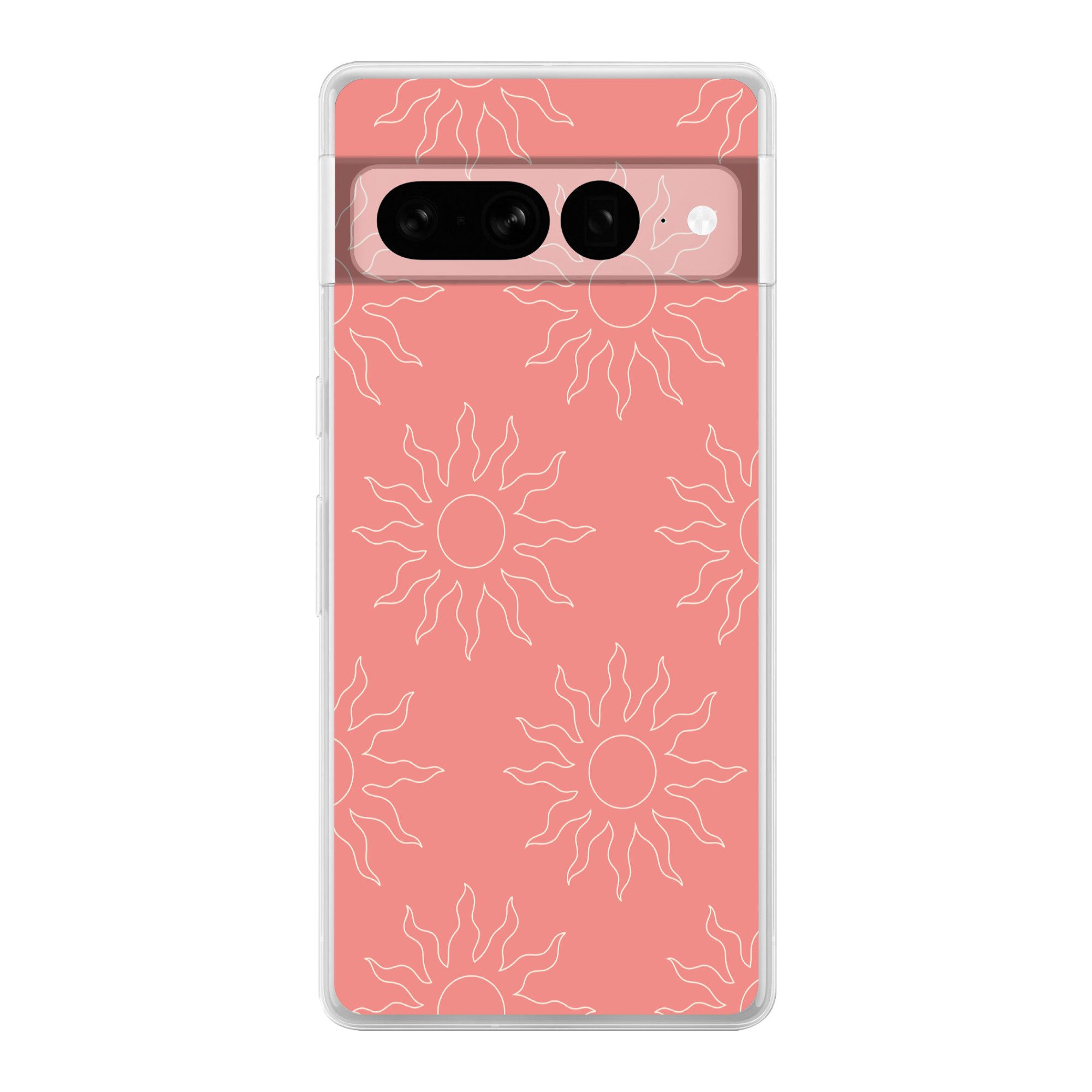 MuchoWow Handyhülle für Google Pixel 7 Pro Sonne - Druck - Rosa - Weiß - Sommer, Phone Case, Silikon, Schutzhülle Dünn
